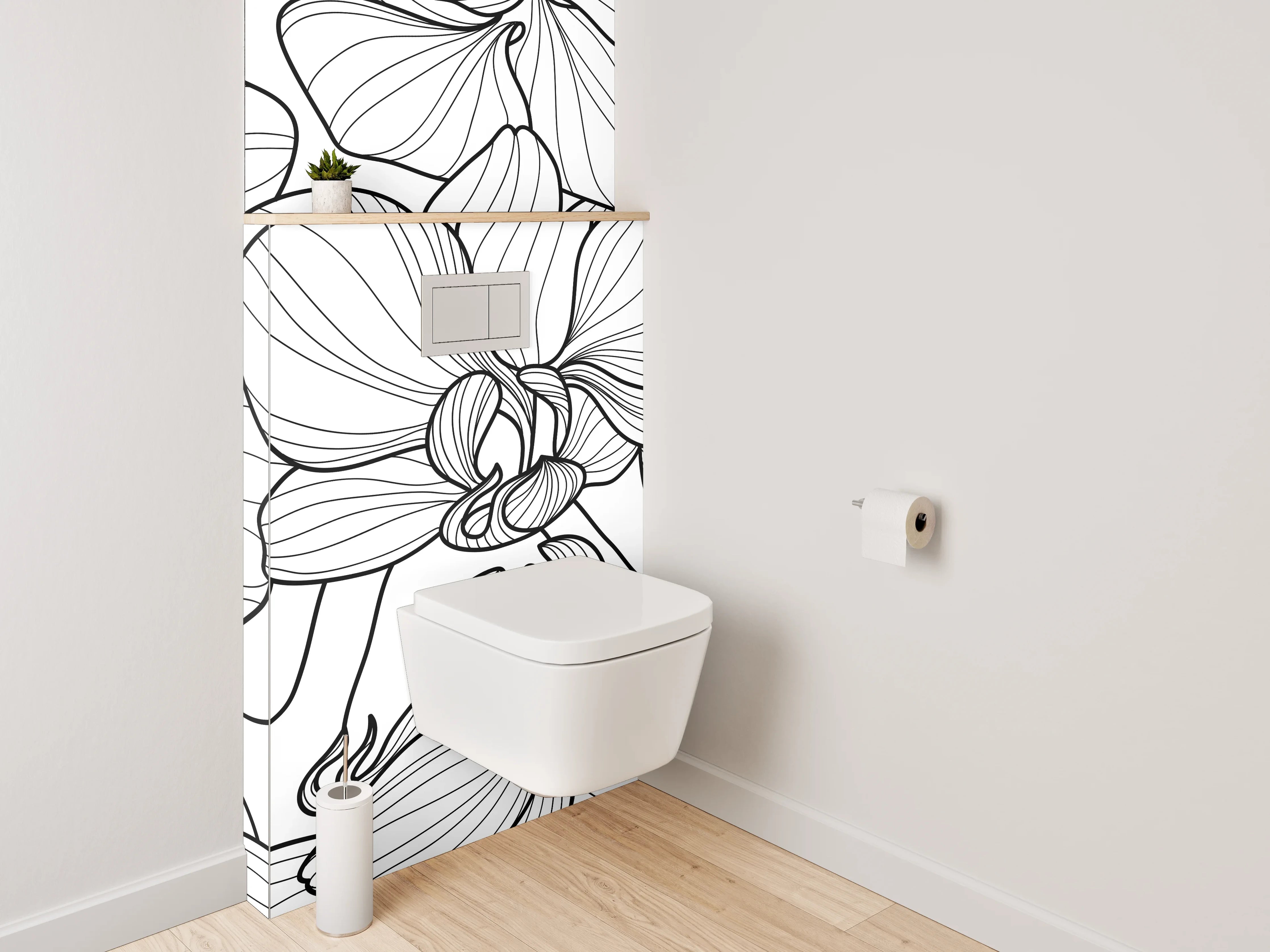WC-Rückwand - Graue Orchideen Silhouettenkunst