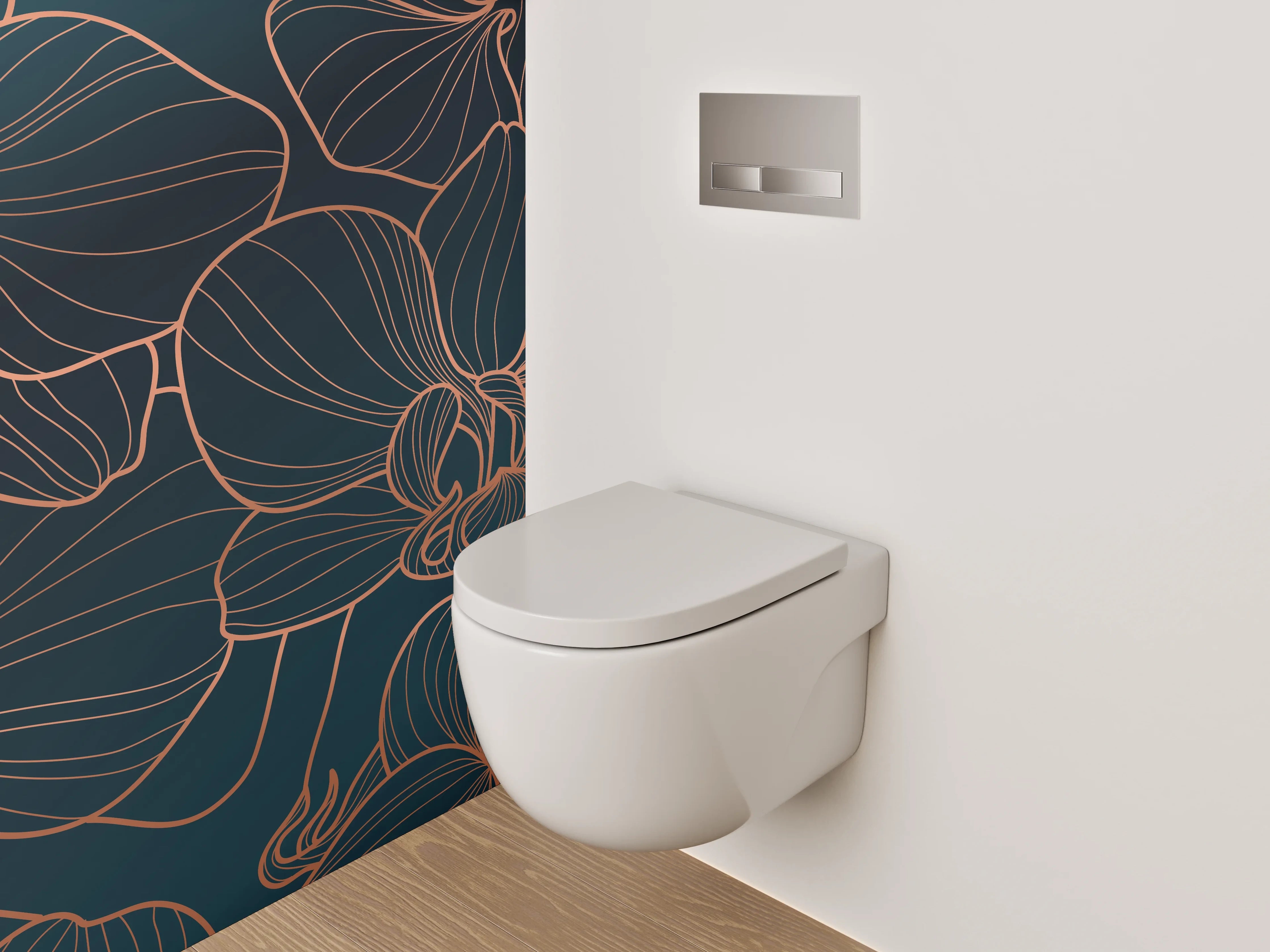 WC-Rückwand - Graue Orchideenlinien vor dunklem Hintergrund