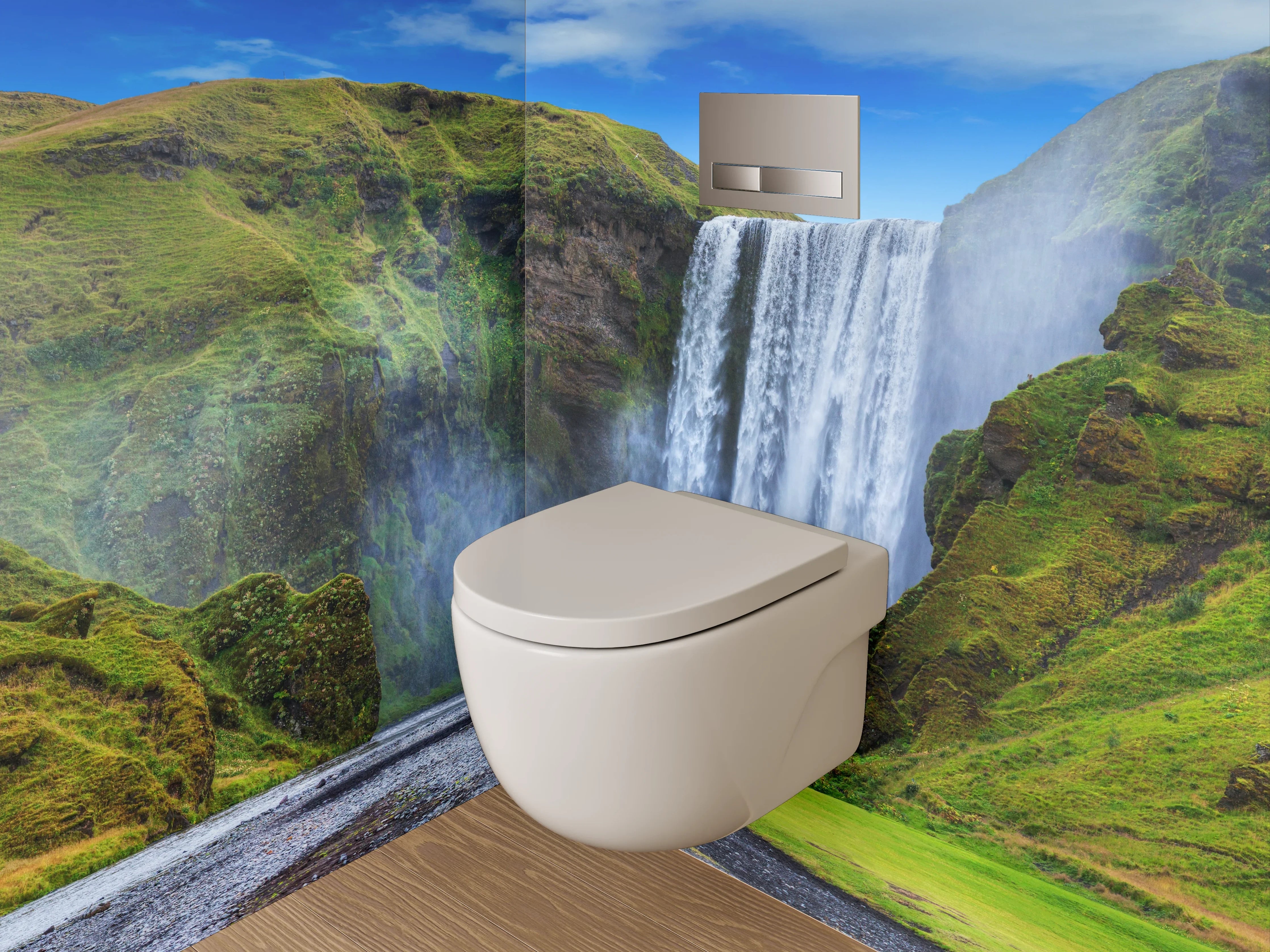 WC-Rückwand - Graue Pracht am isländischen Wasserfall