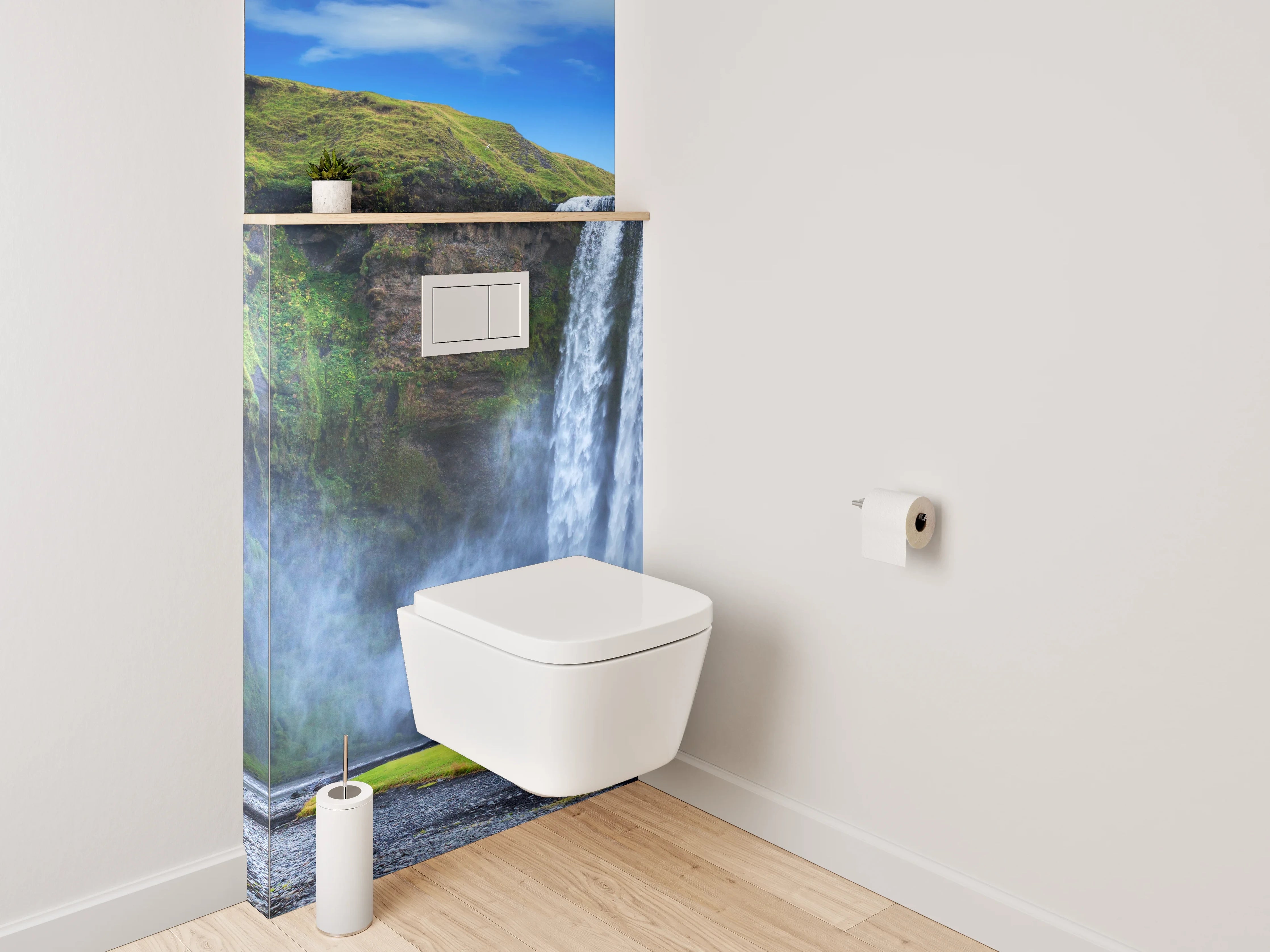 WC-Rückwand - Graue Pracht am isländischen Wasserfall
