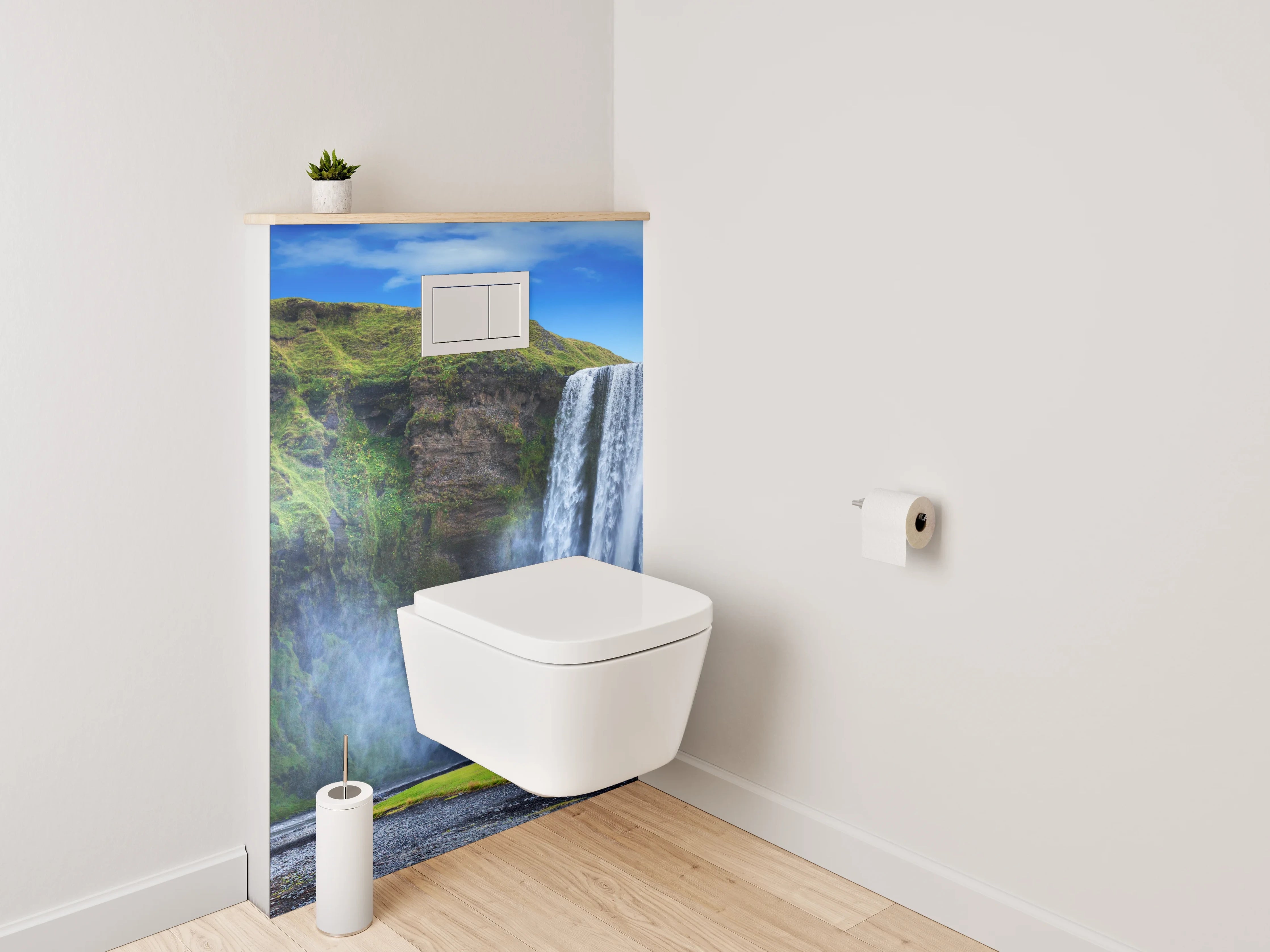 WC-Rückwand - Graue Pracht am isländischen Wasserfall