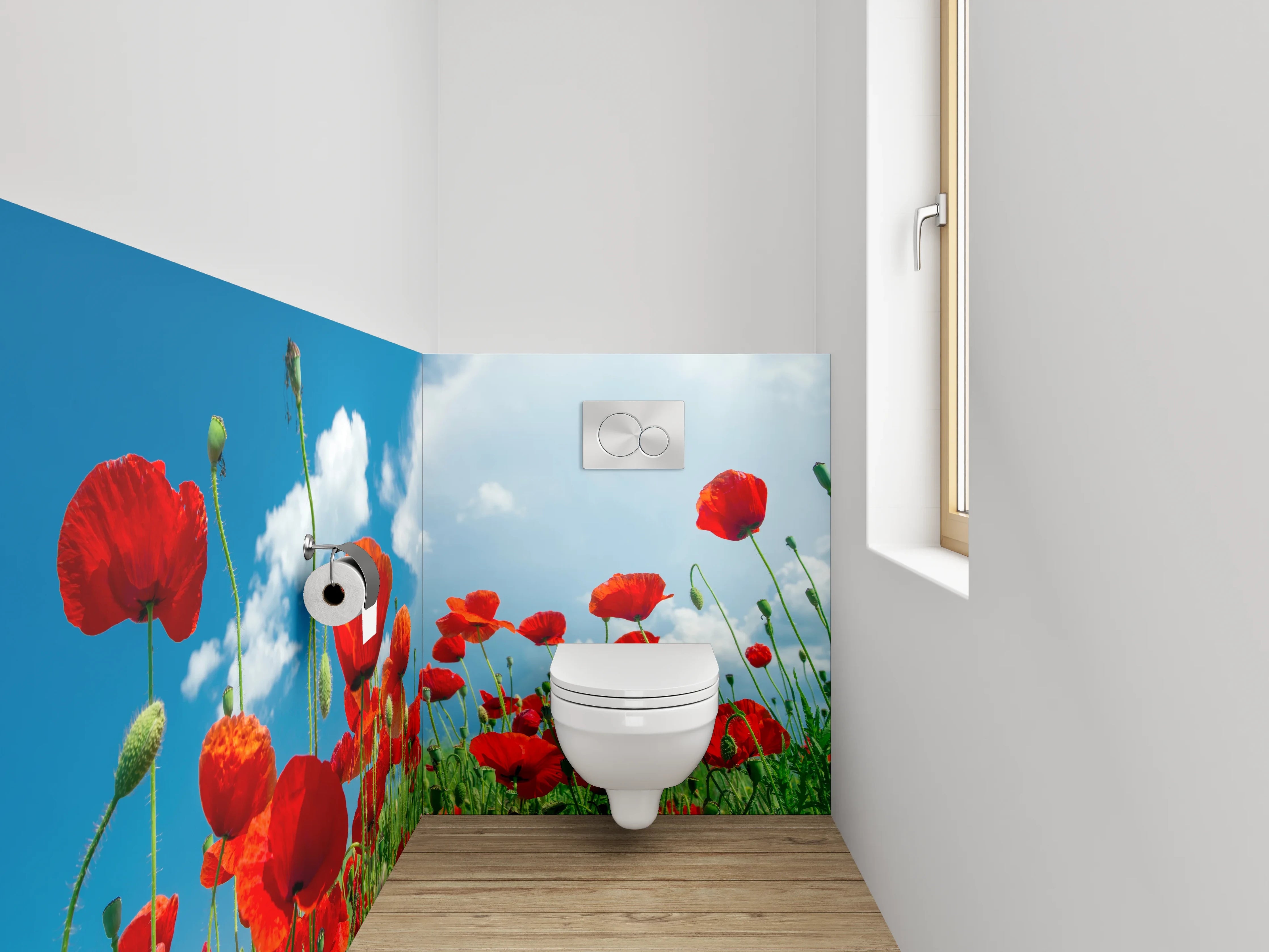 WC-Rückwand - Graue Schatten auf weißer Blütenwiese