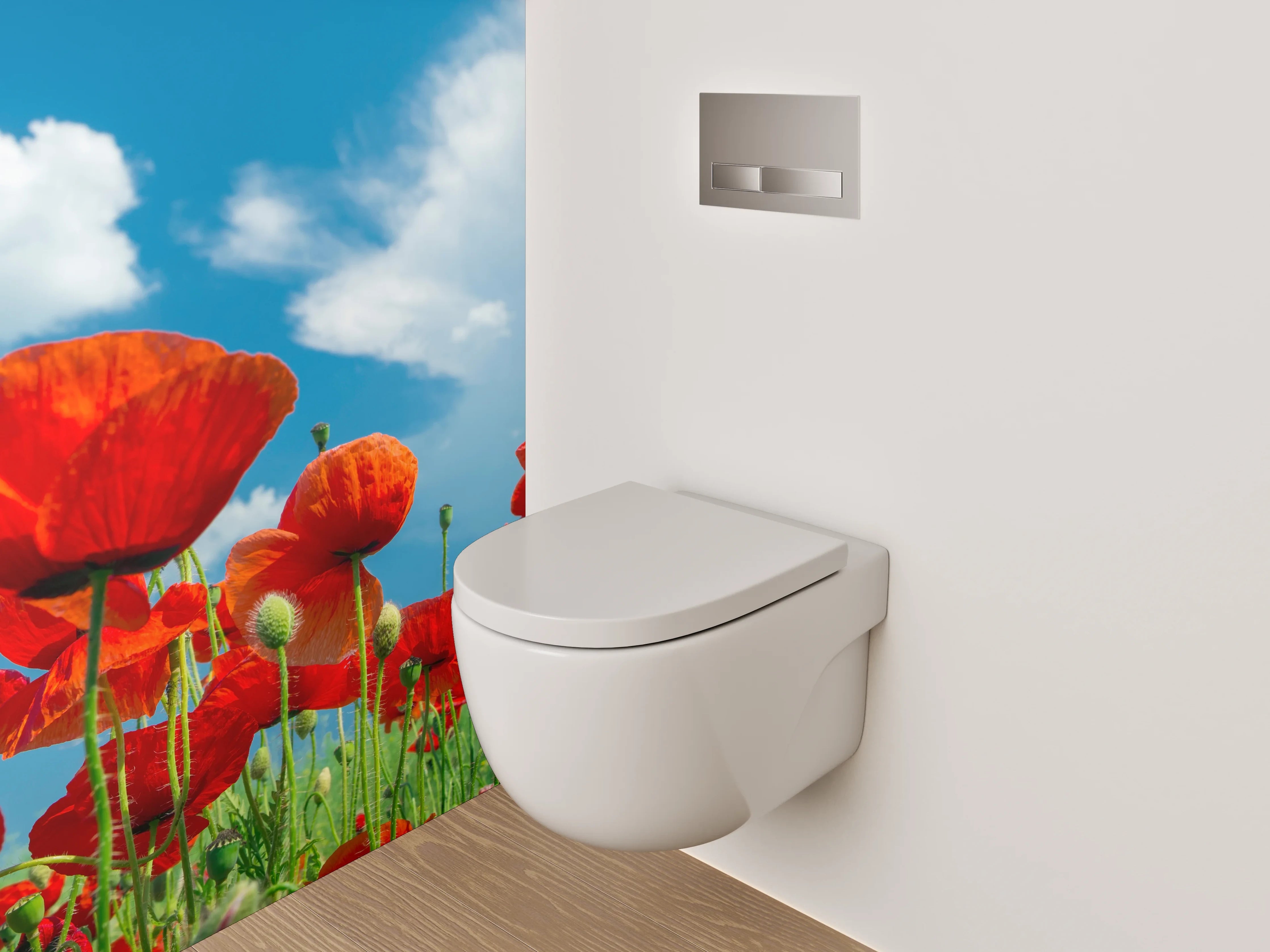 WC-Rückwand - Graue Schatten auf weißer Blütenwiese