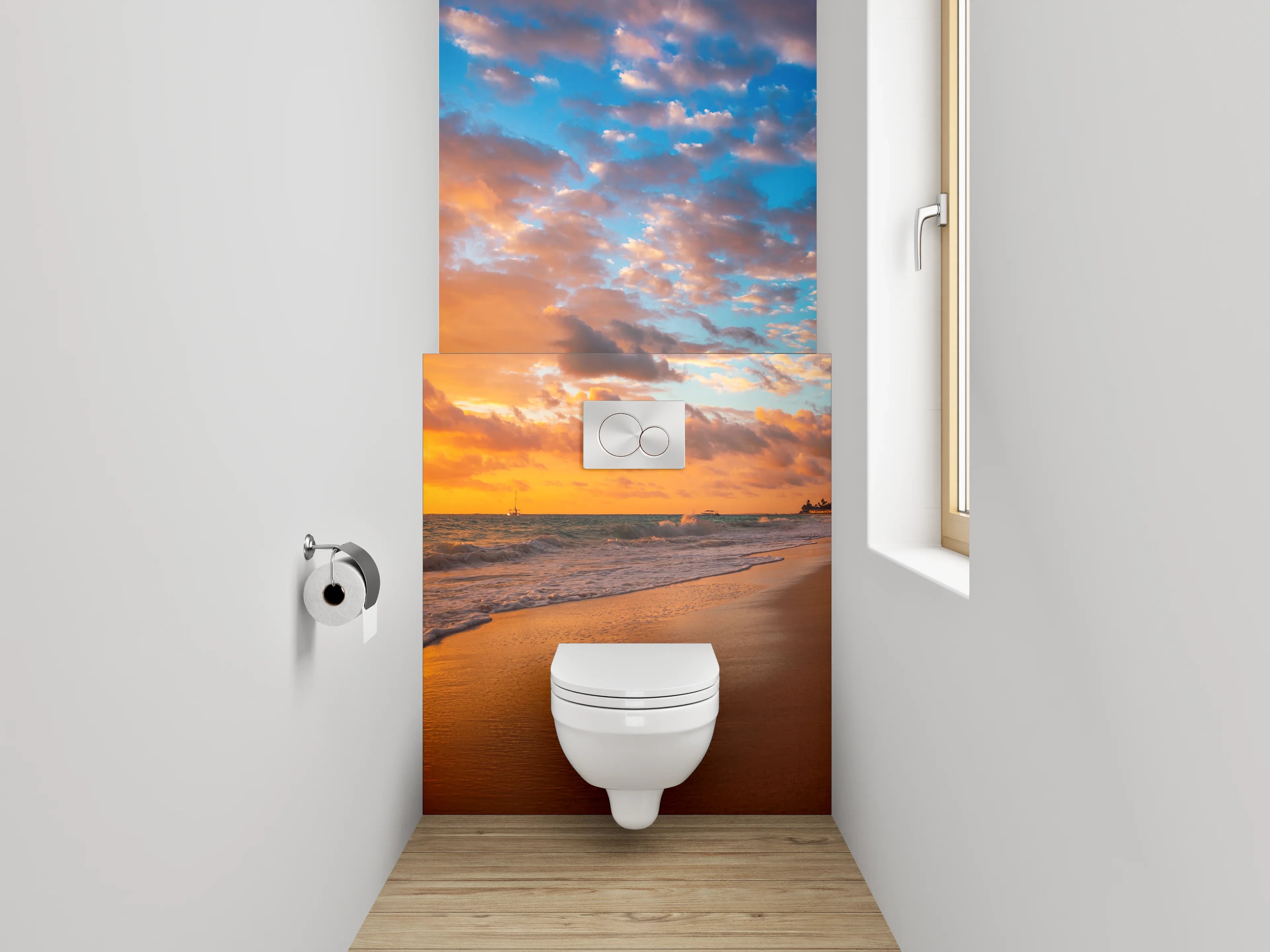 WC-Rückwand - Graue Silhouetten im Abendlicht