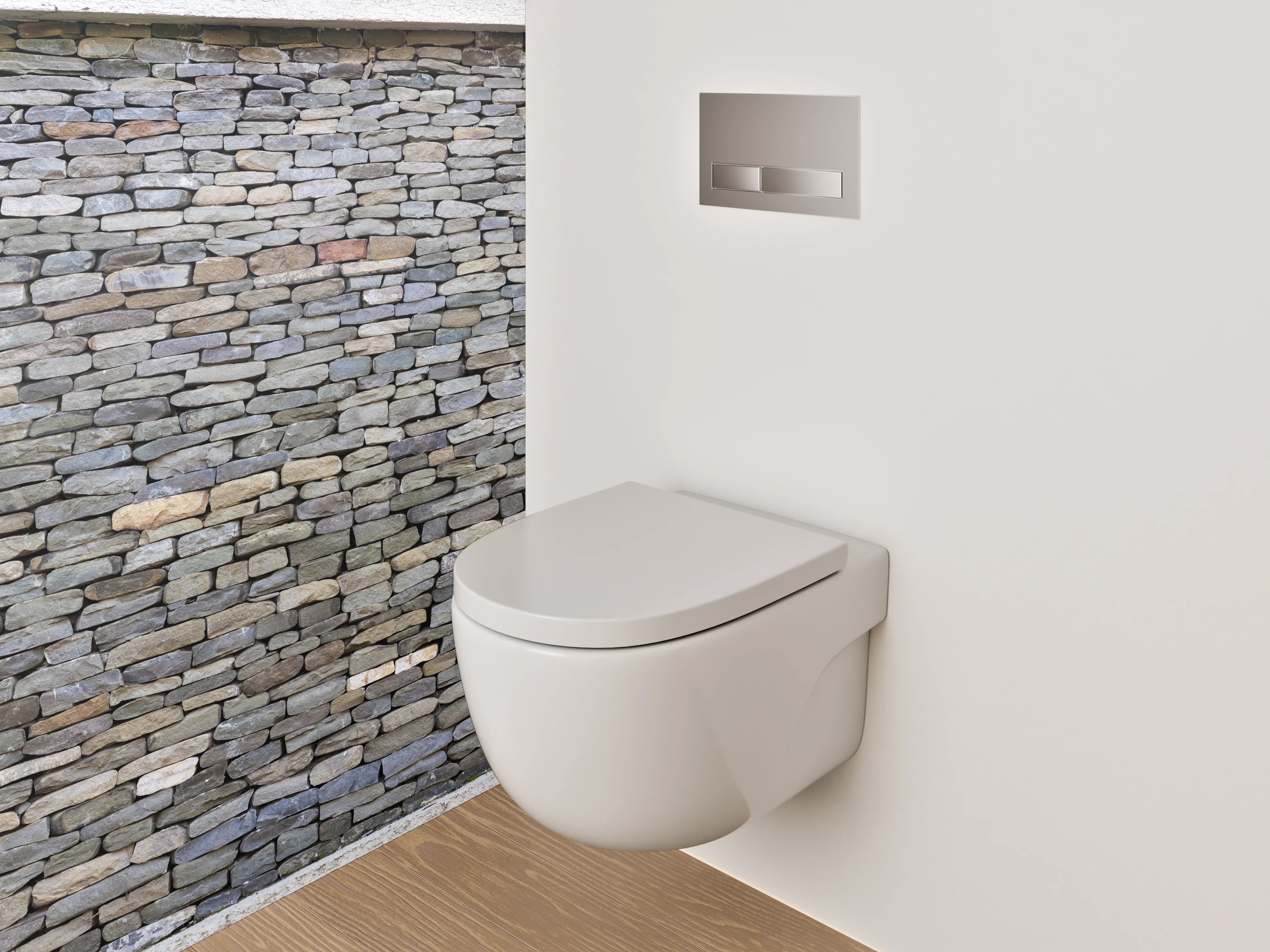 WC-Rückwand - Graue Steinfassade in Weiß