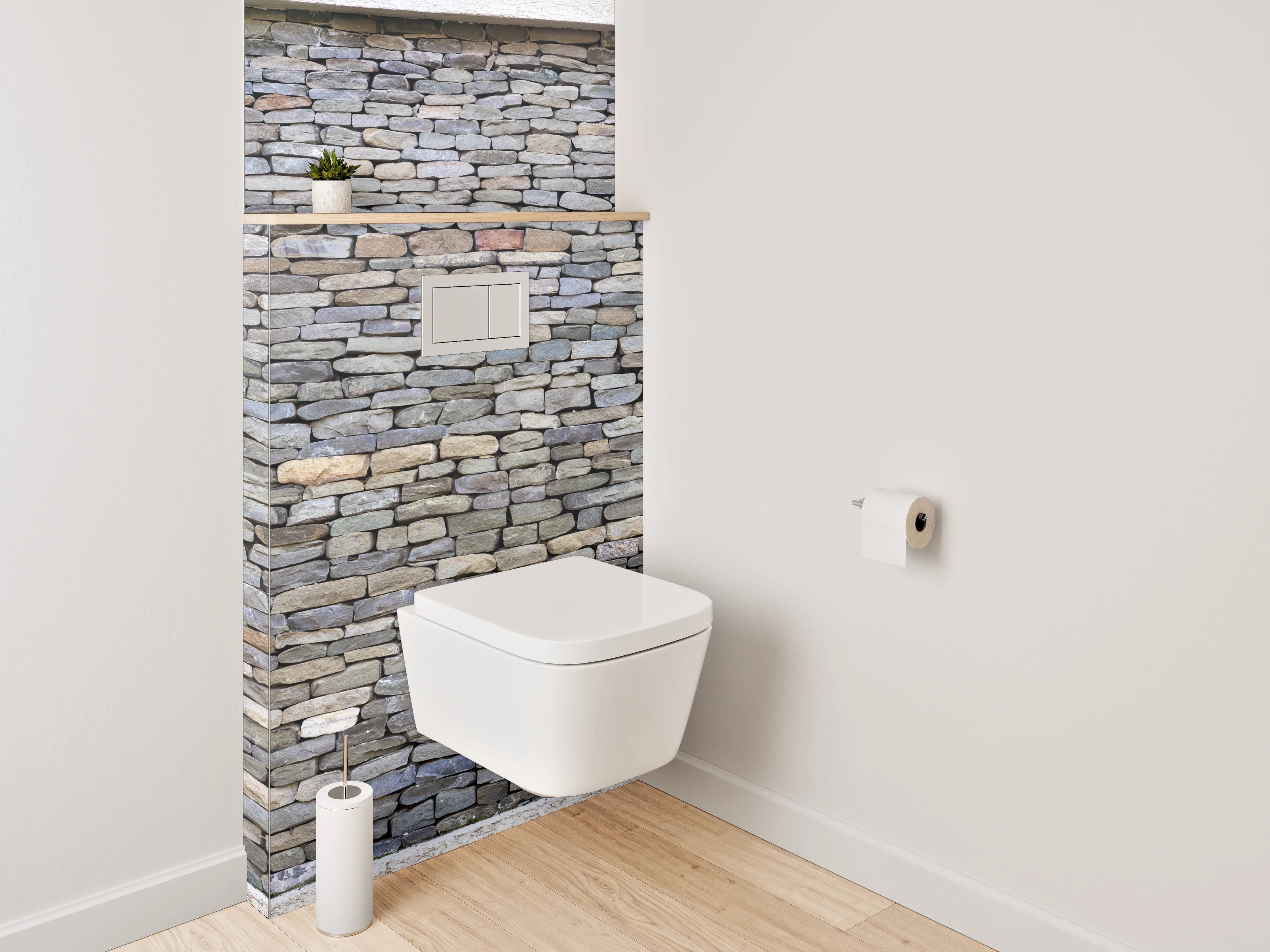 WC-Rückwand - Graue Steinfassade in Weiß
