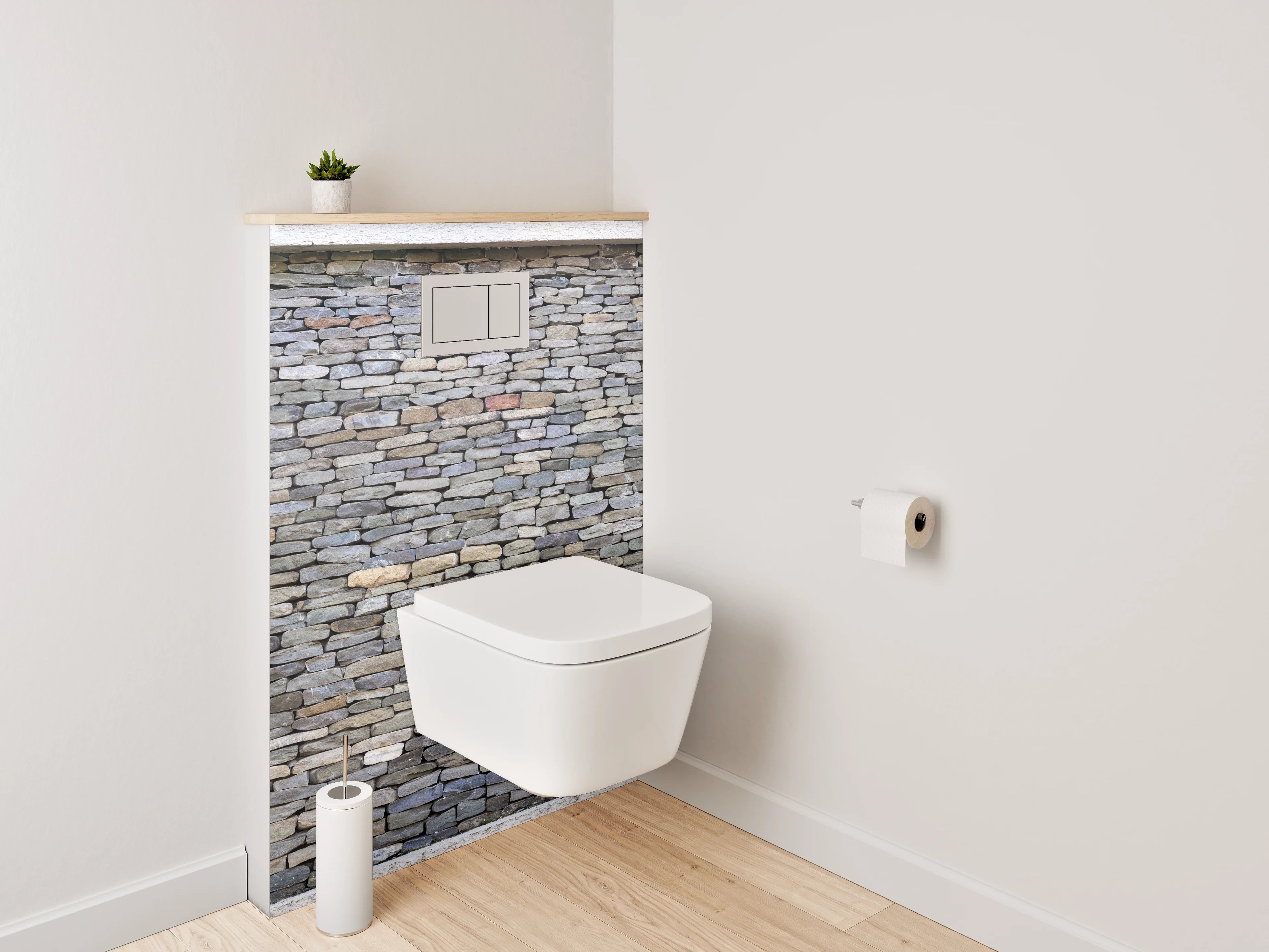 WC-Rückwand - Graue Steinfassade in Weiß