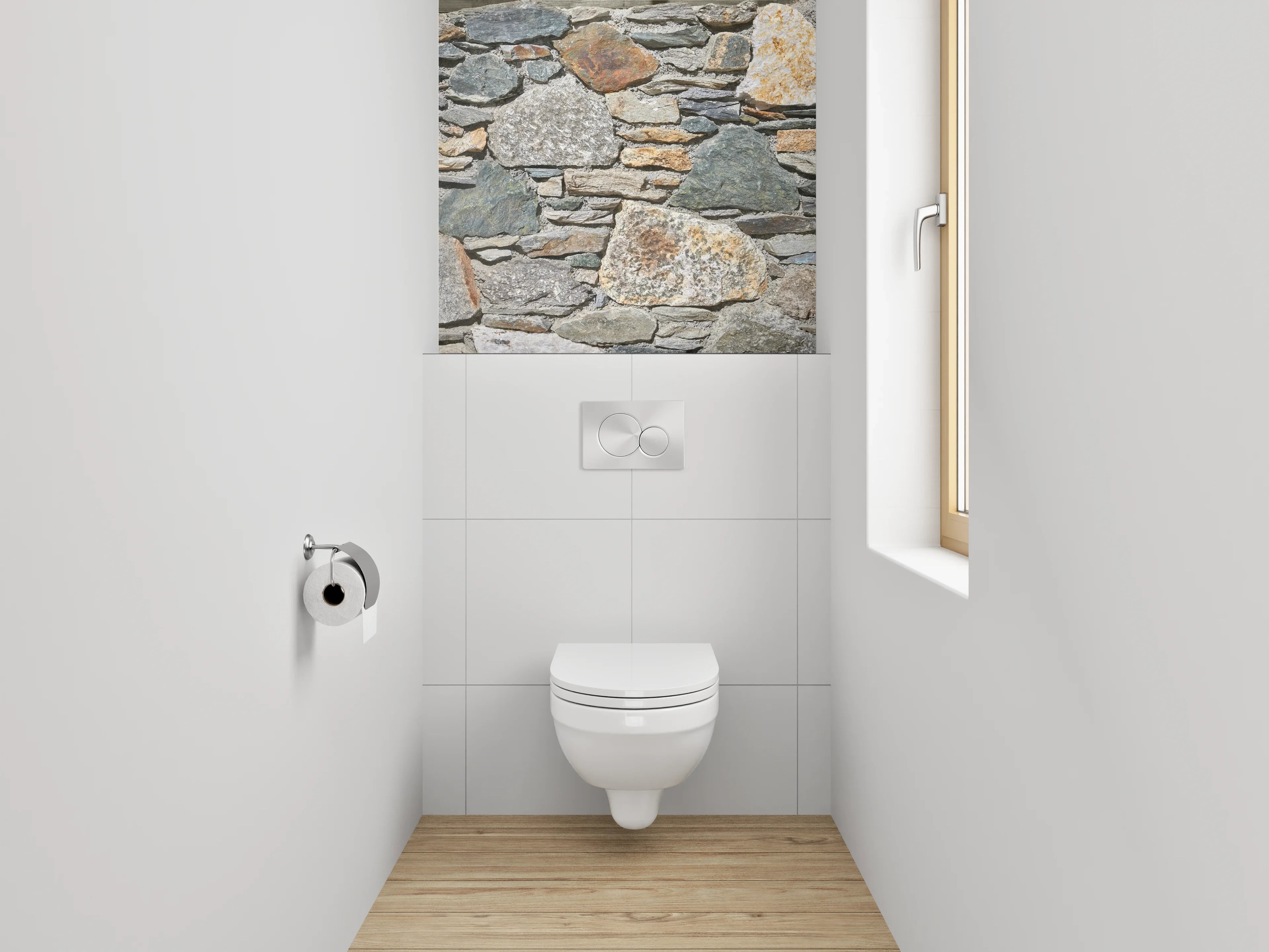 WC-Rückwand - Graue Steinmauer in Weiß