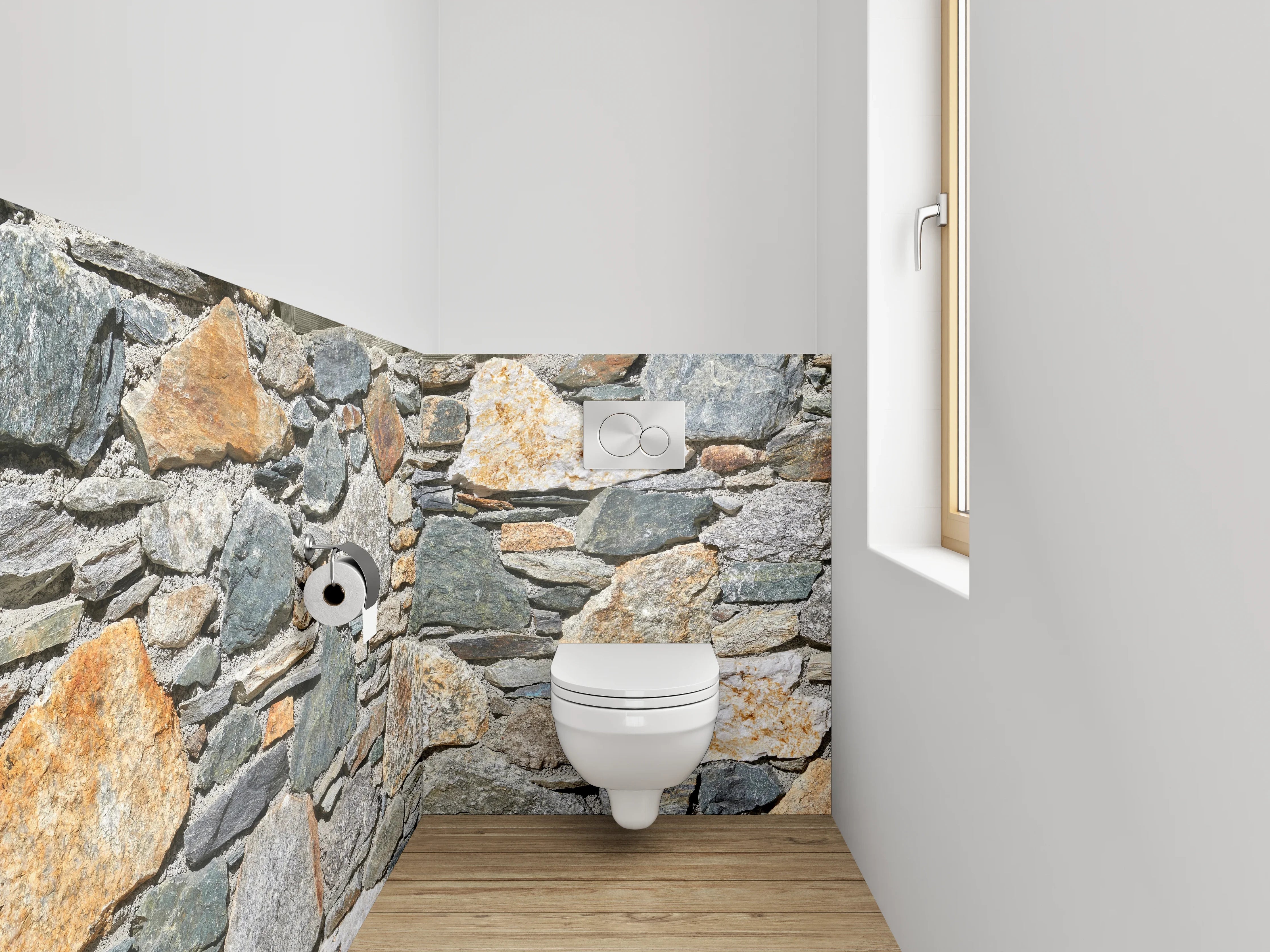 WC-Rückwand - Graue Steinmauer in Weiß