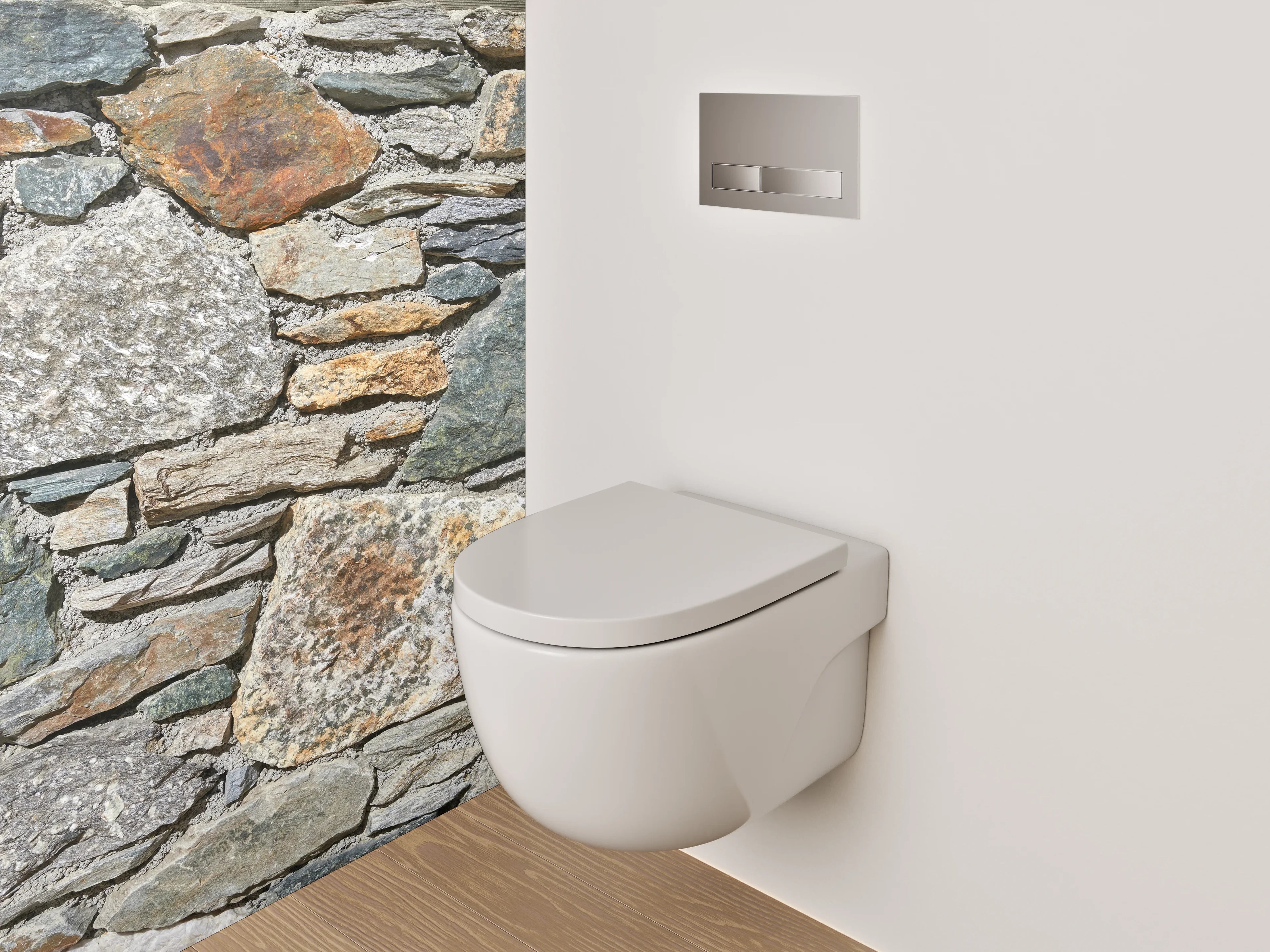 WC-Rückwand - Graue Steinmauer in Weiß