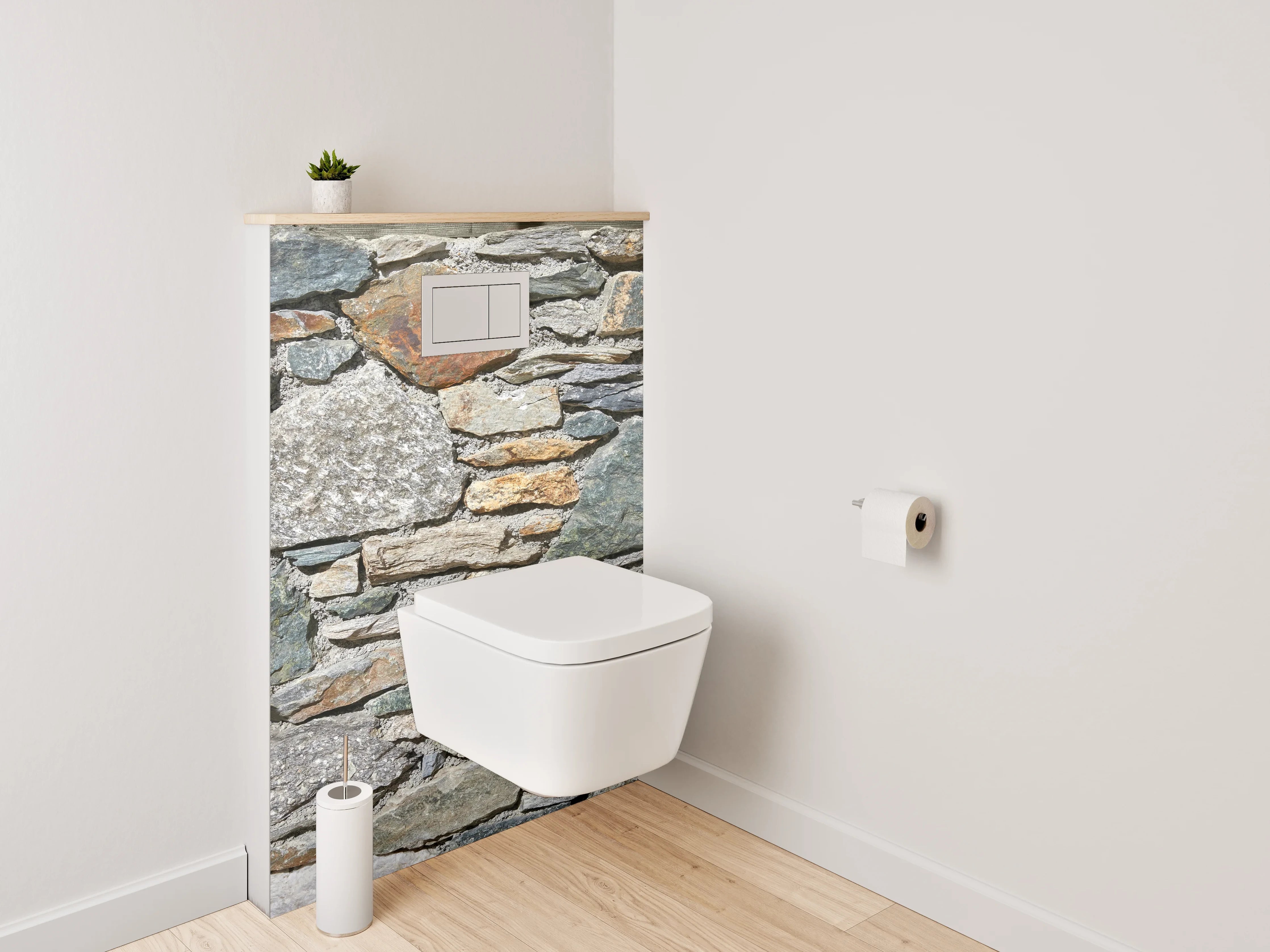 WC-Rückwand - Graue Steinmauer in Weiß