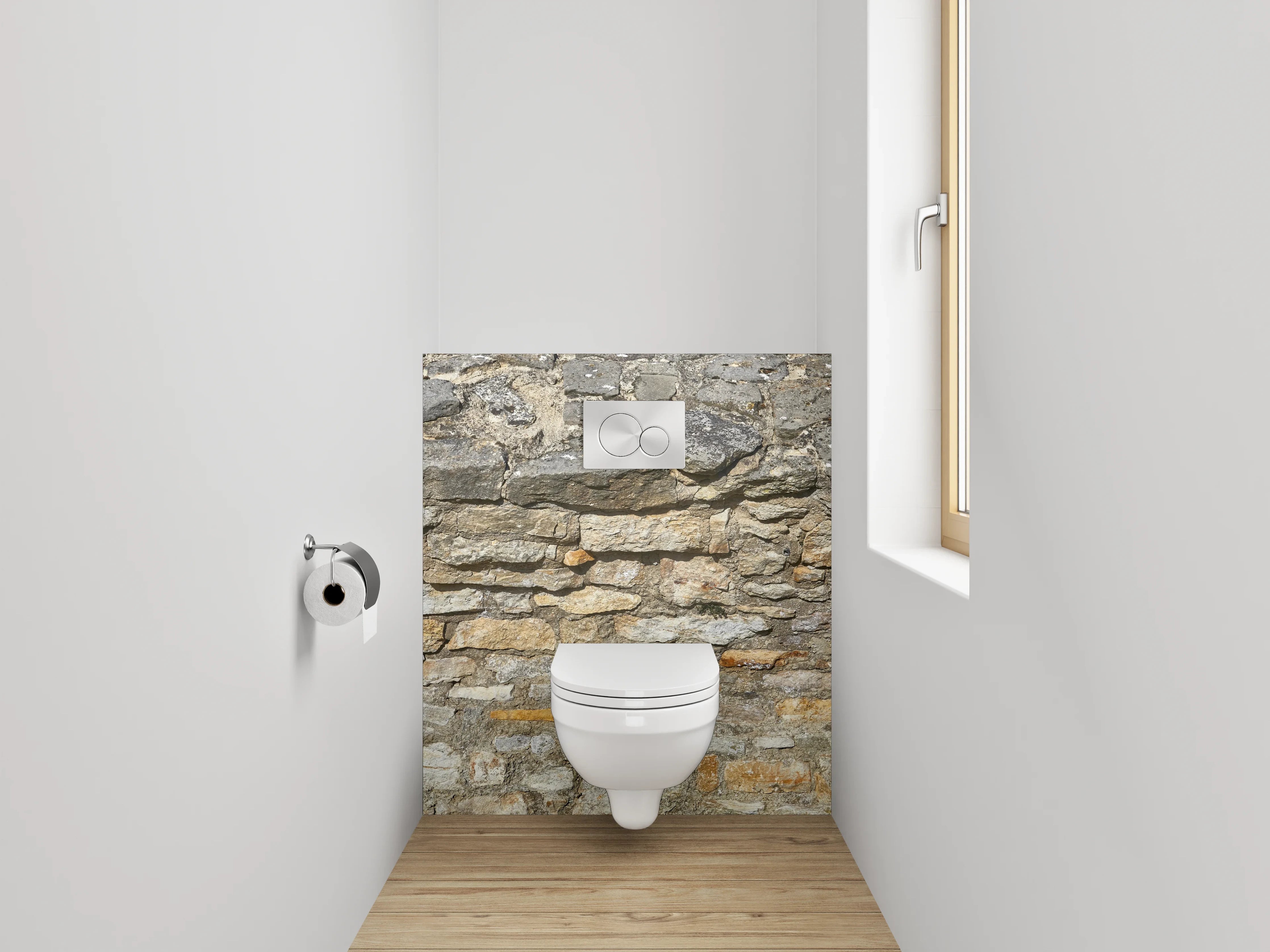 WC-Rückwand - Graue Steinmauer mit weißen Akzenten