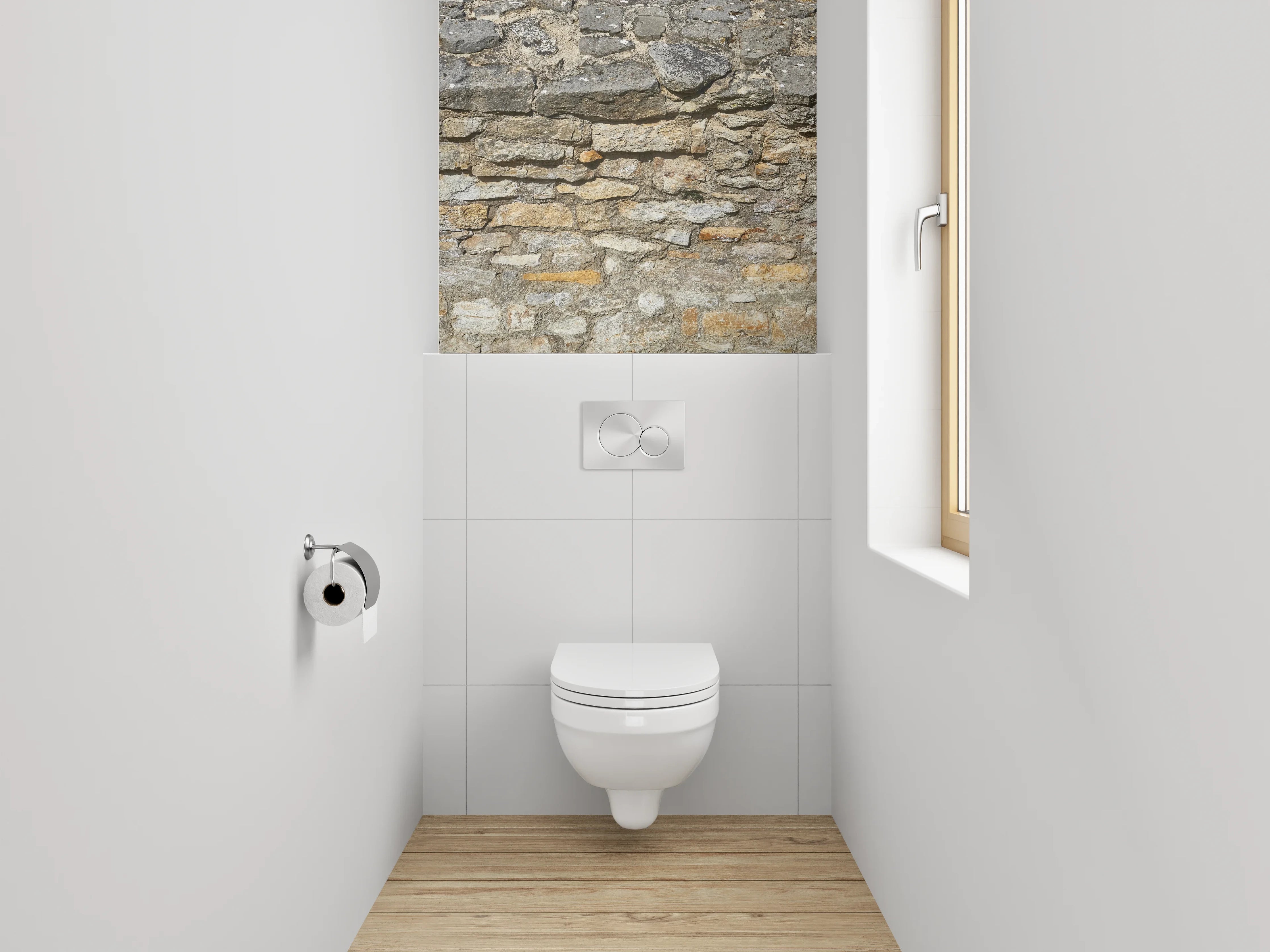 WC-Rückwand - Graue Steinmauer mit weißen Akzenten