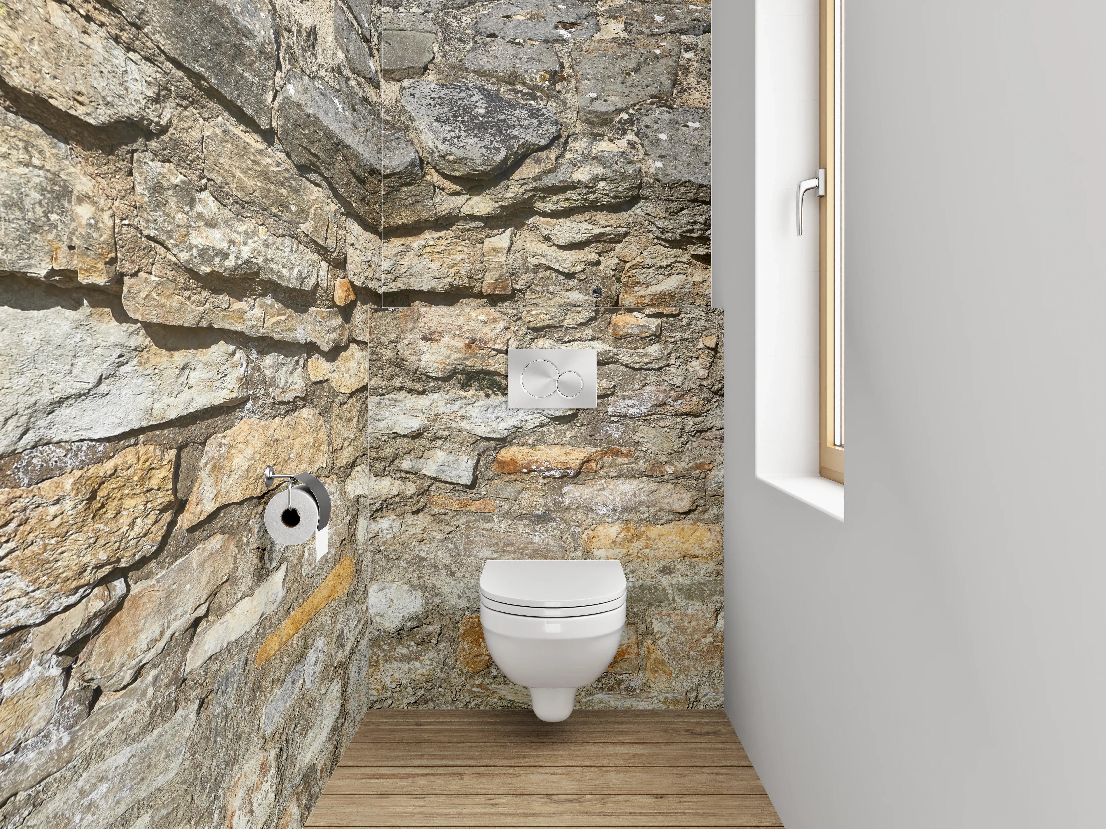 WC-Rückwand - Graue Steinmauer mit weißen Akzenten