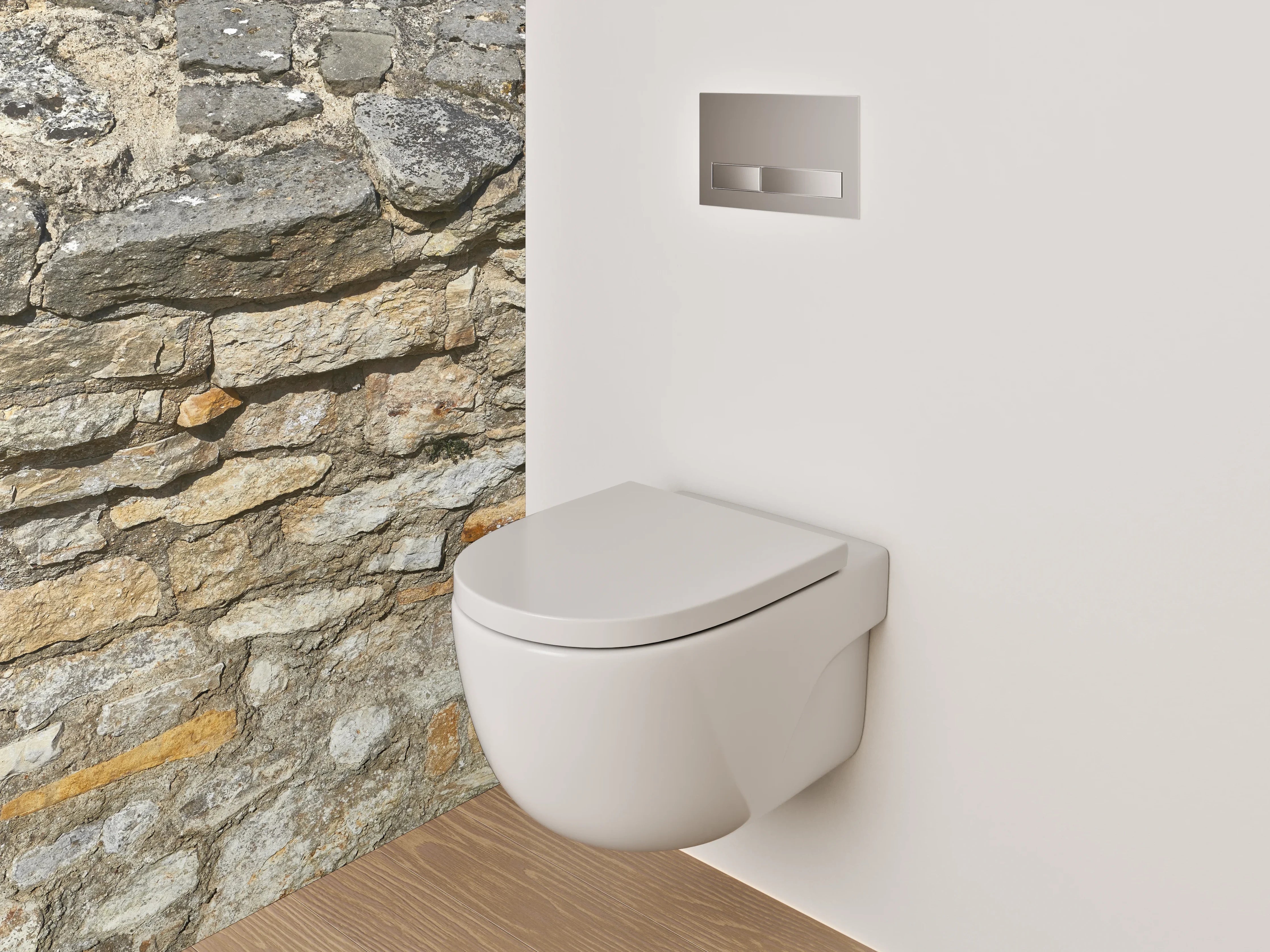 WC-Rückwand - Graue Steinmauer mit weißen Akzenten