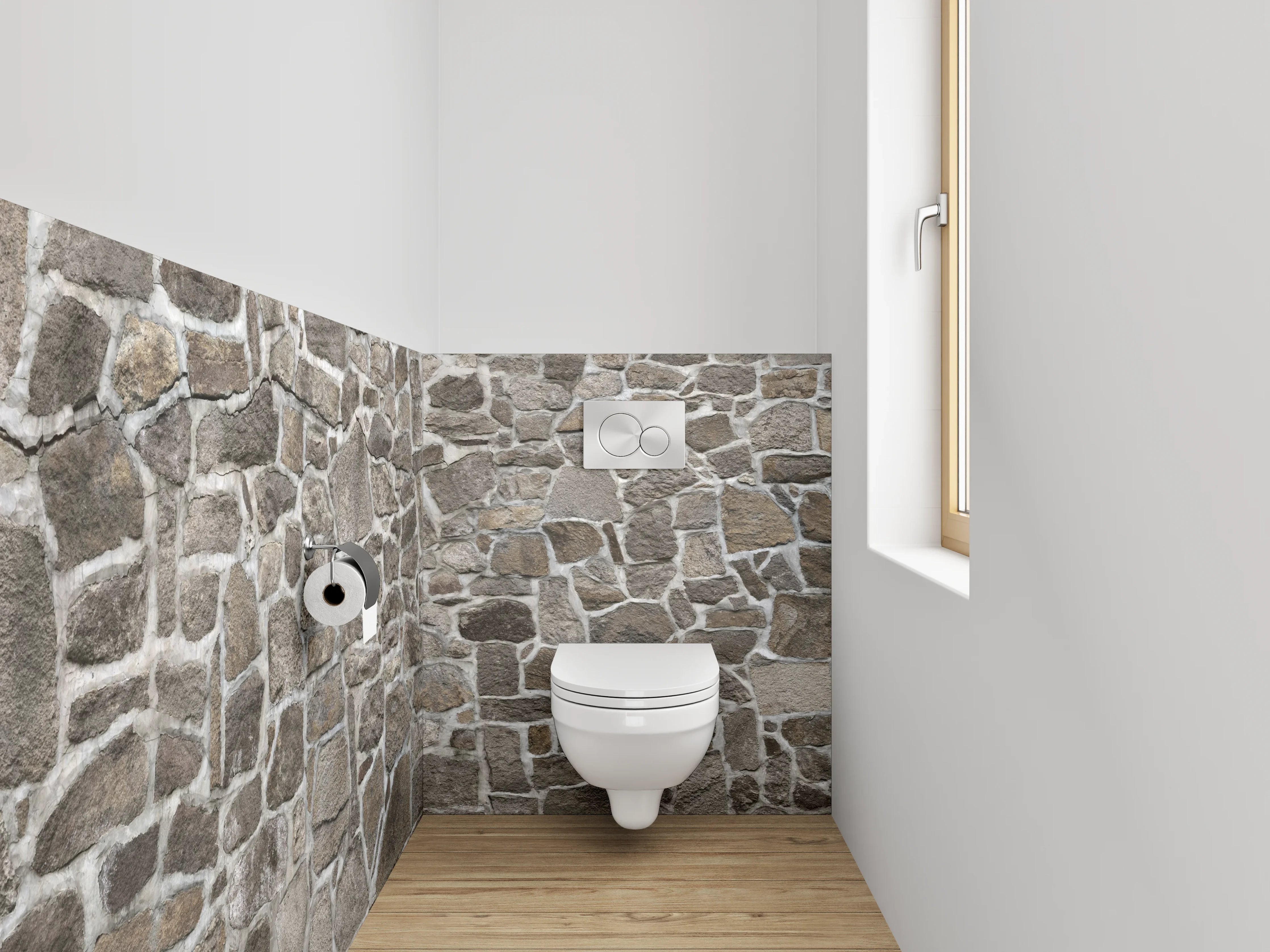 WC-Rückwand - Graue Steinsammtur