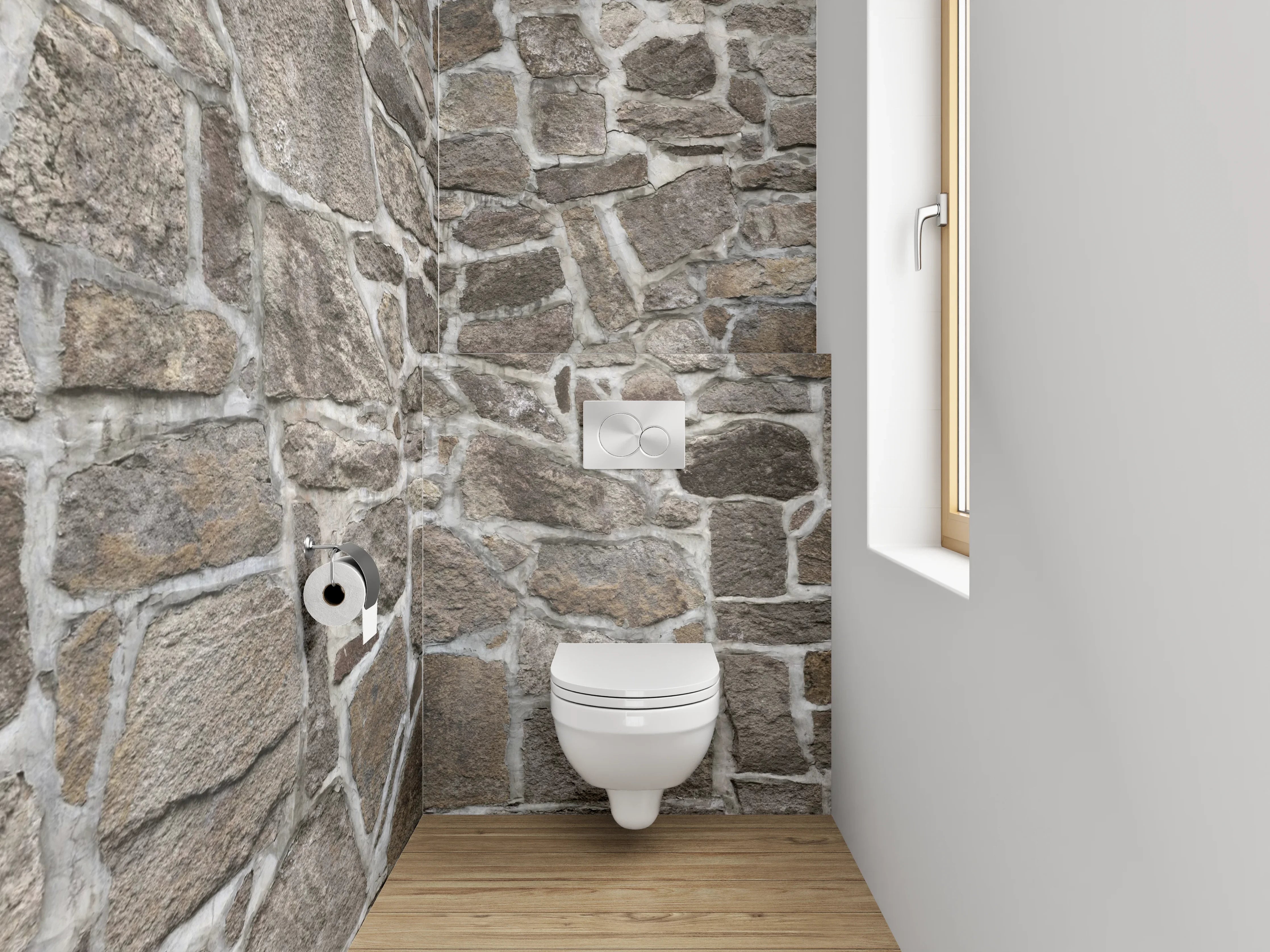 WC-Rückwand - Graue Steinsammtur