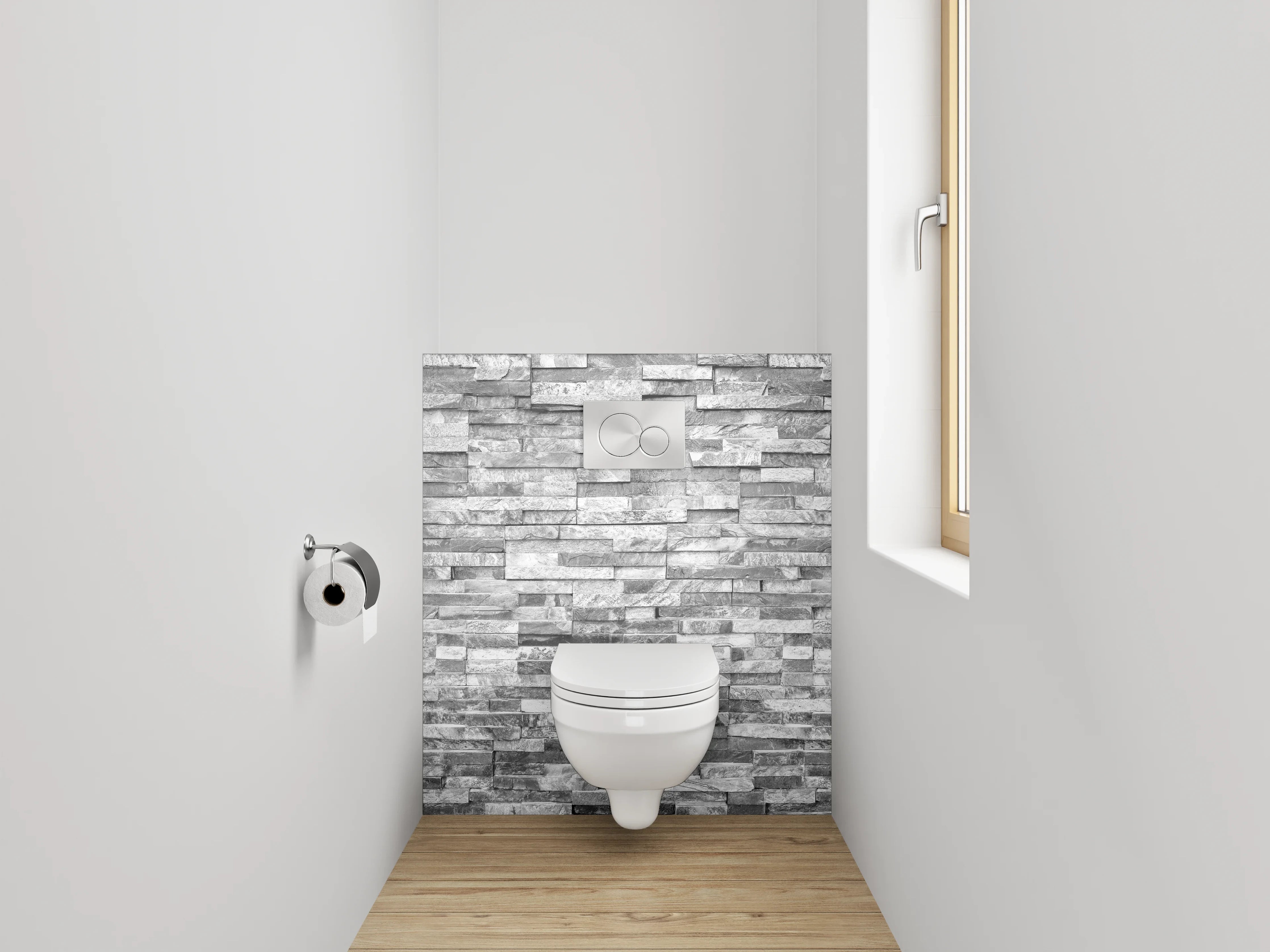 WC-Rückwand - Graue Steinwand mit strukturierter Oberfläche