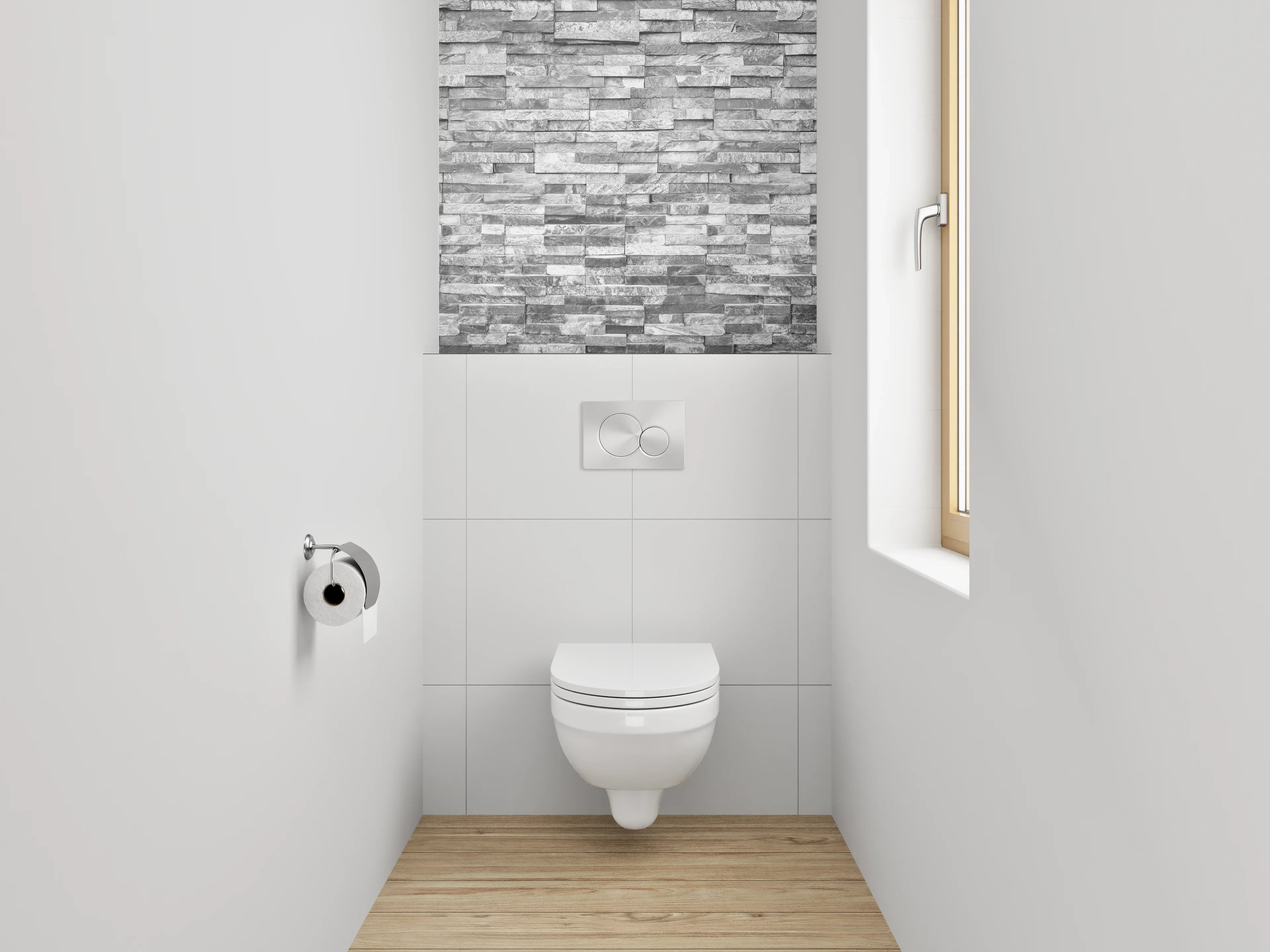 WC-Rückwand - Graue Steinwand mit strukturierter Oberfläche