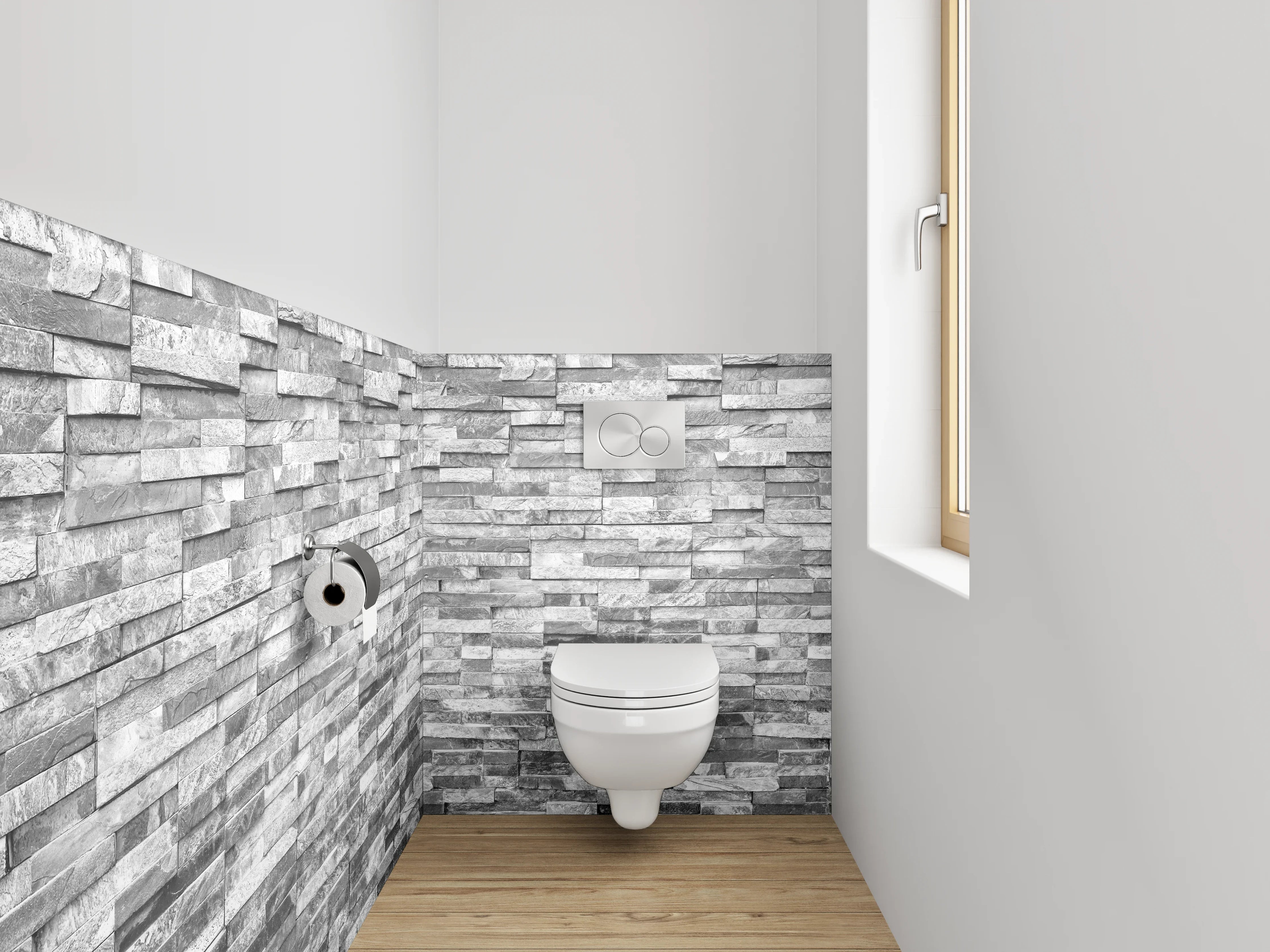 WC-Rückwand - Graue Steinwand mit strukturierter Oberfläche