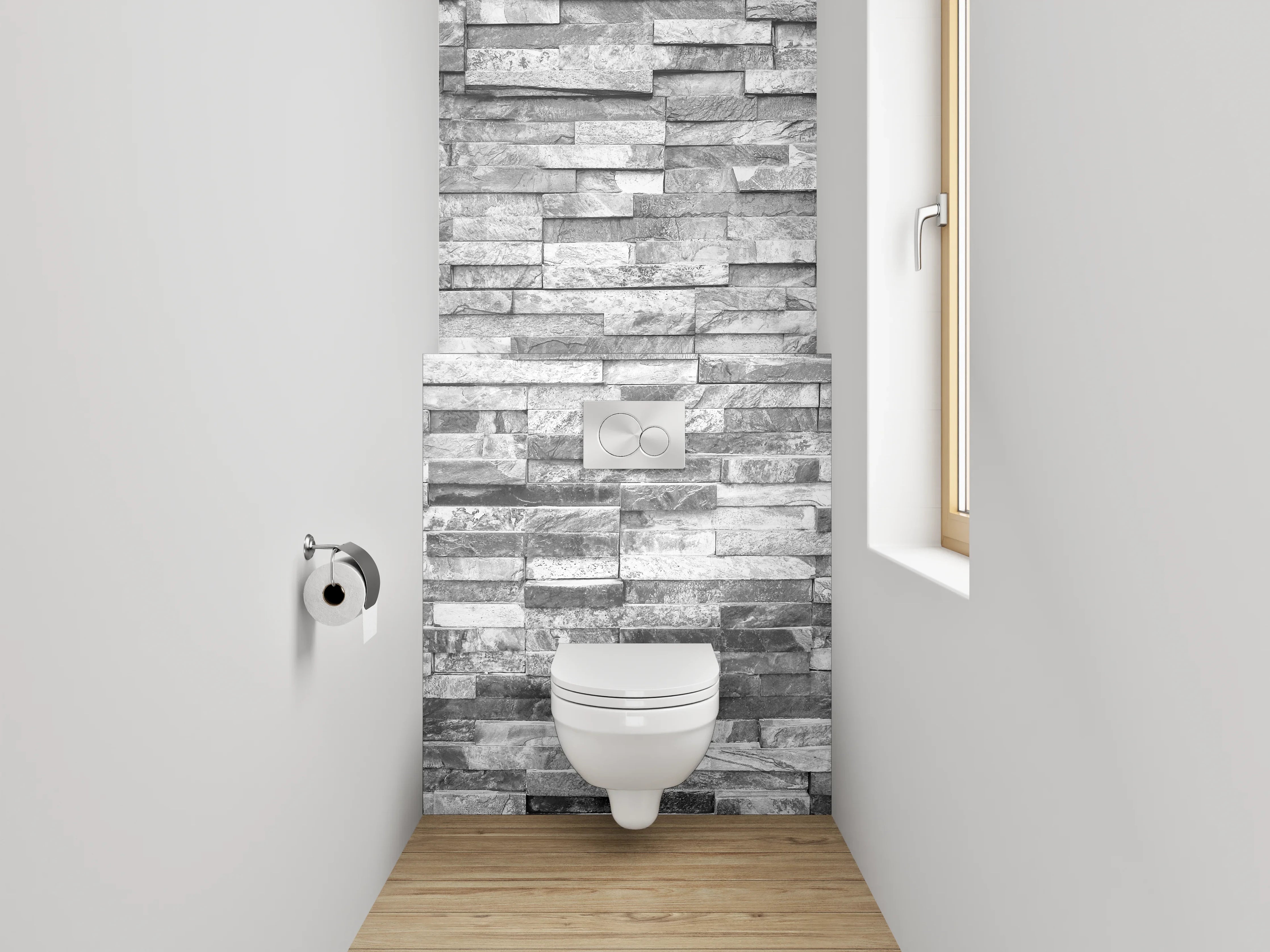 WC-Rückwand - Graue Steinwand mit strukturierter Oberfläche