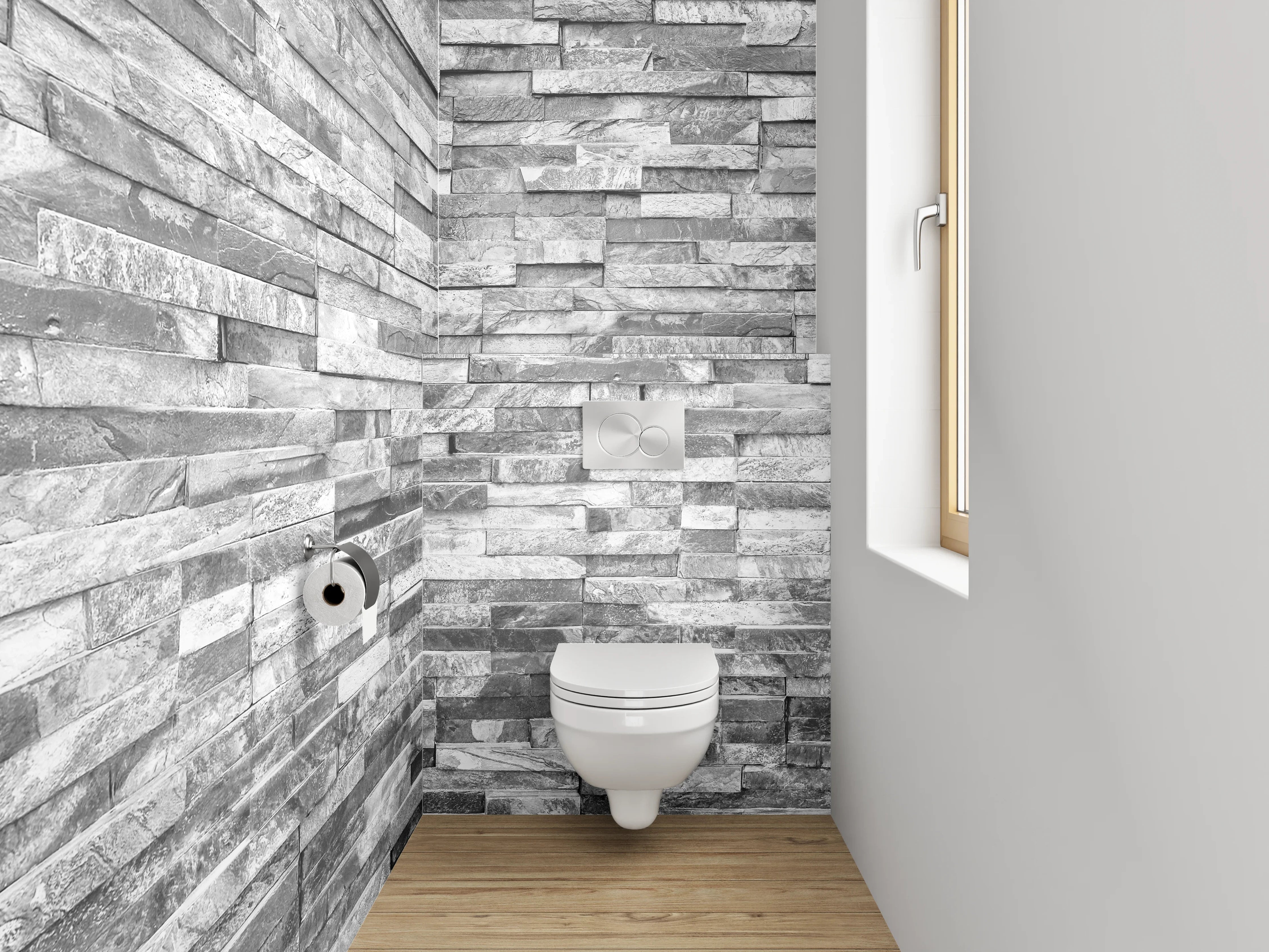 WC-Rückwand - Graue Steinwand mit strukturierter Oberfläche