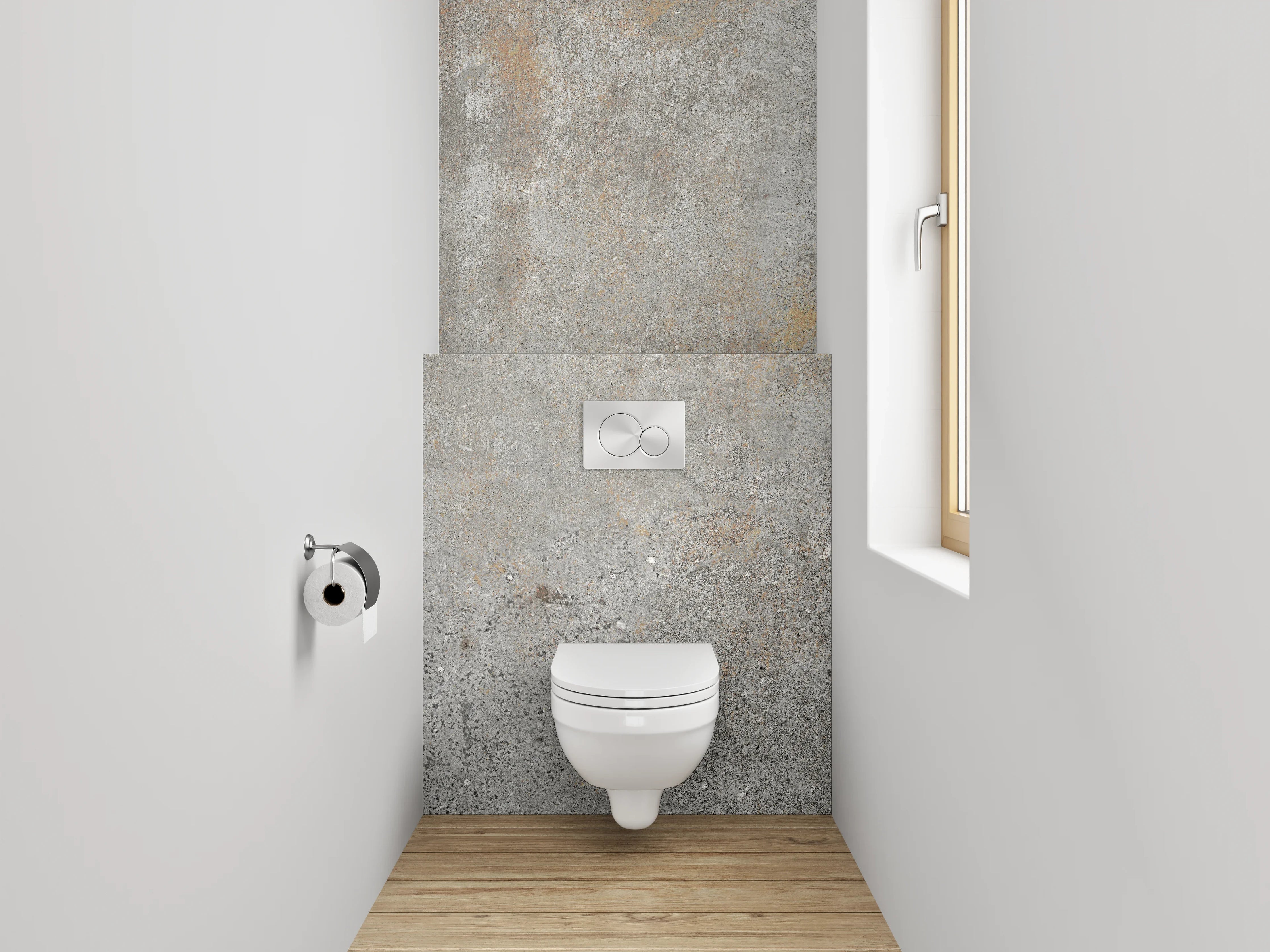 WC-Rückwand - Graue Wandgestaltung mit weißen Akzenten