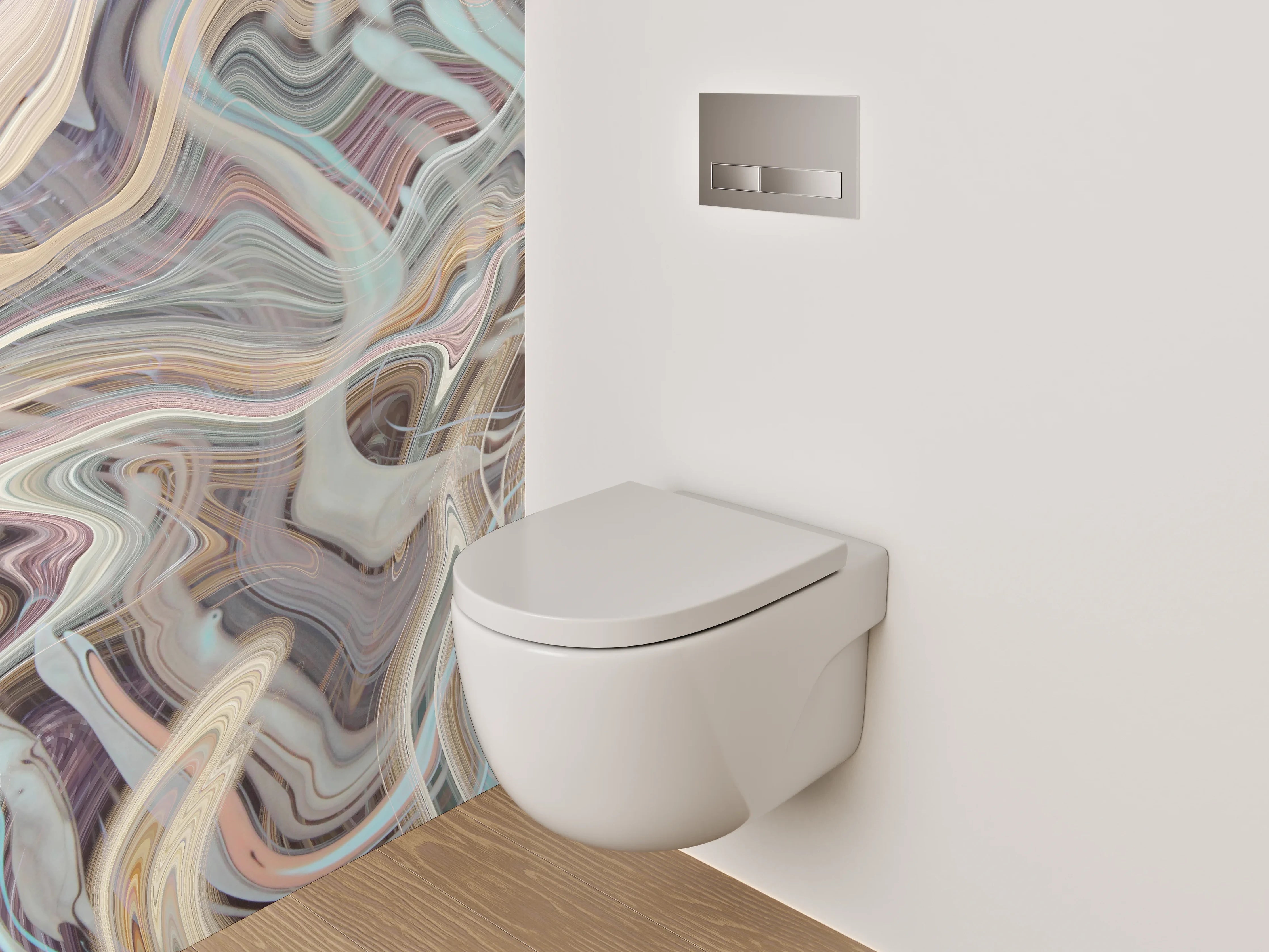 WC-Rückwand - Graue Wellen auf weißem Pastell