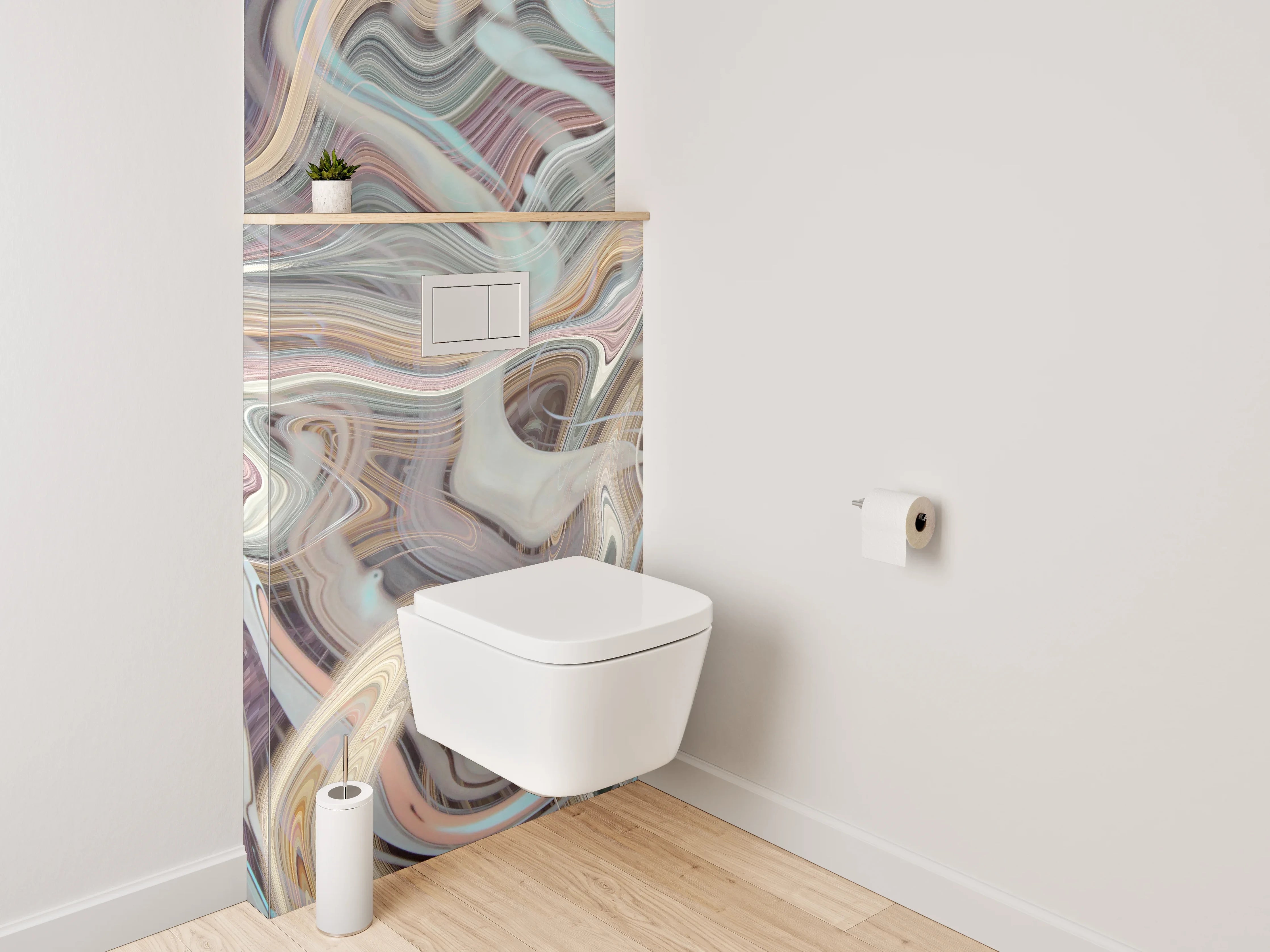 WC-Rückwand - Graue Wellen auf weißem Pastell