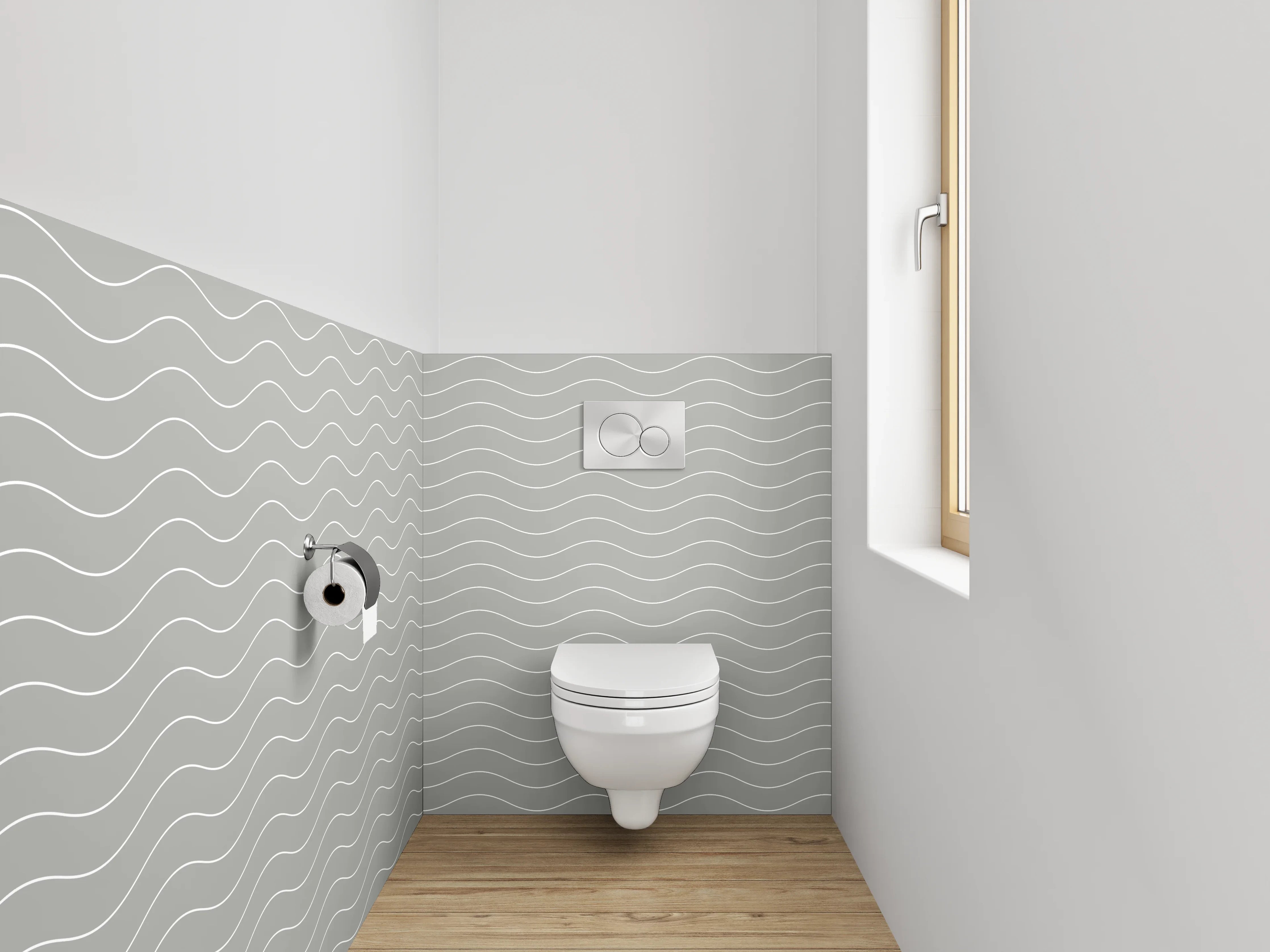 WC-Rückwand - Graue Wellenlinien auf Weiß