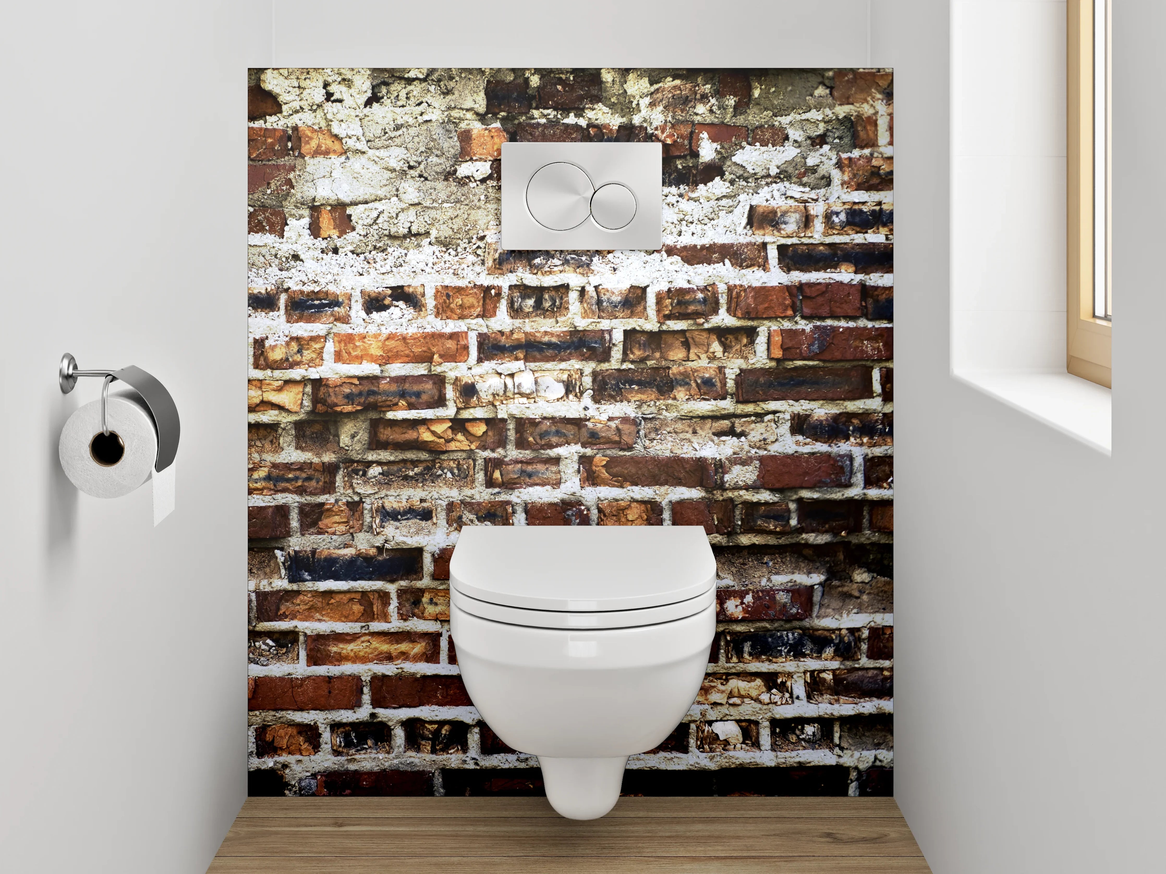 WC-Rückwand - Graue Ziegelwand im Vintage-Look