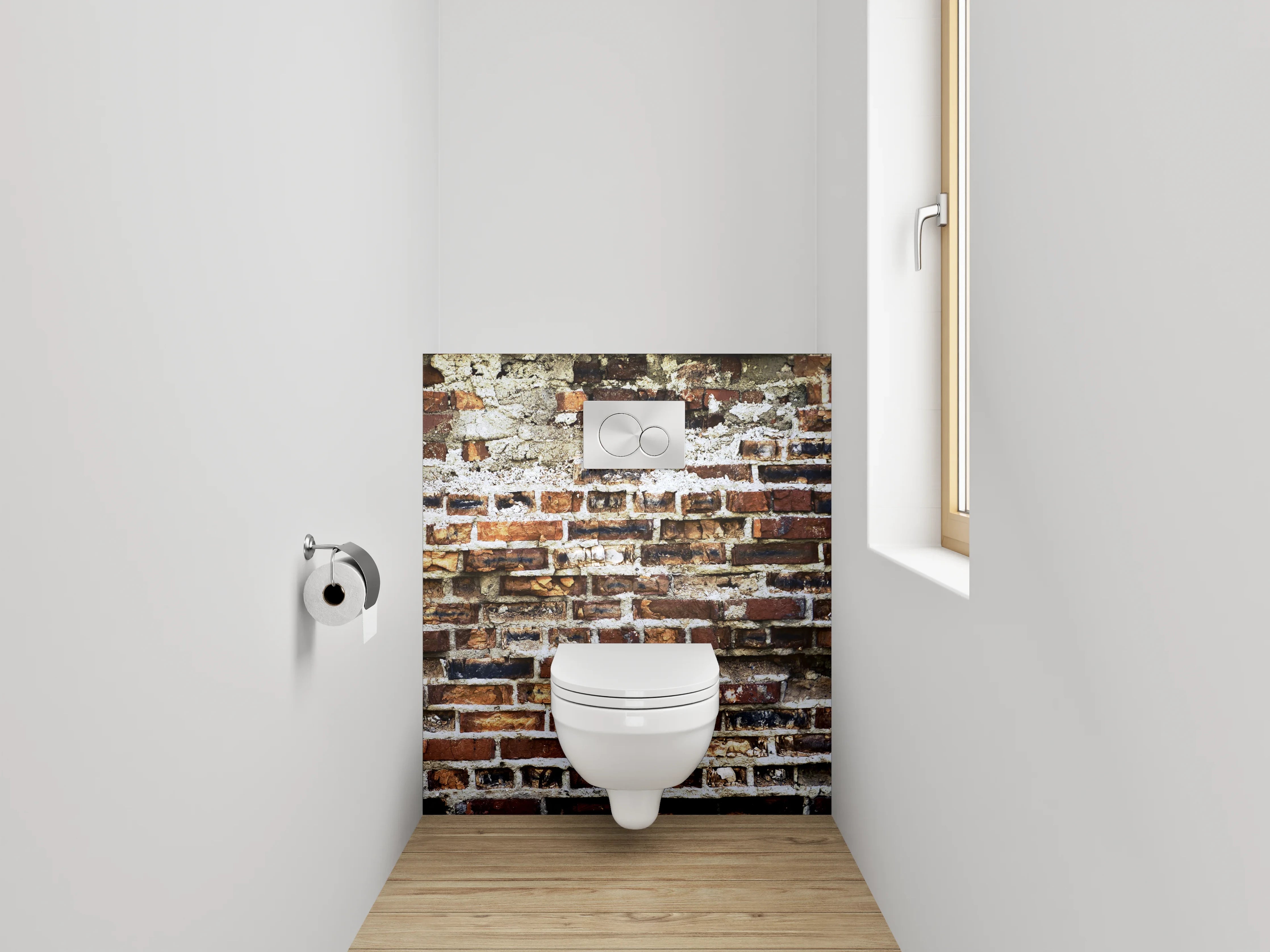 WC-Rückwand - Graue Ziegelwand im Vintage-Look