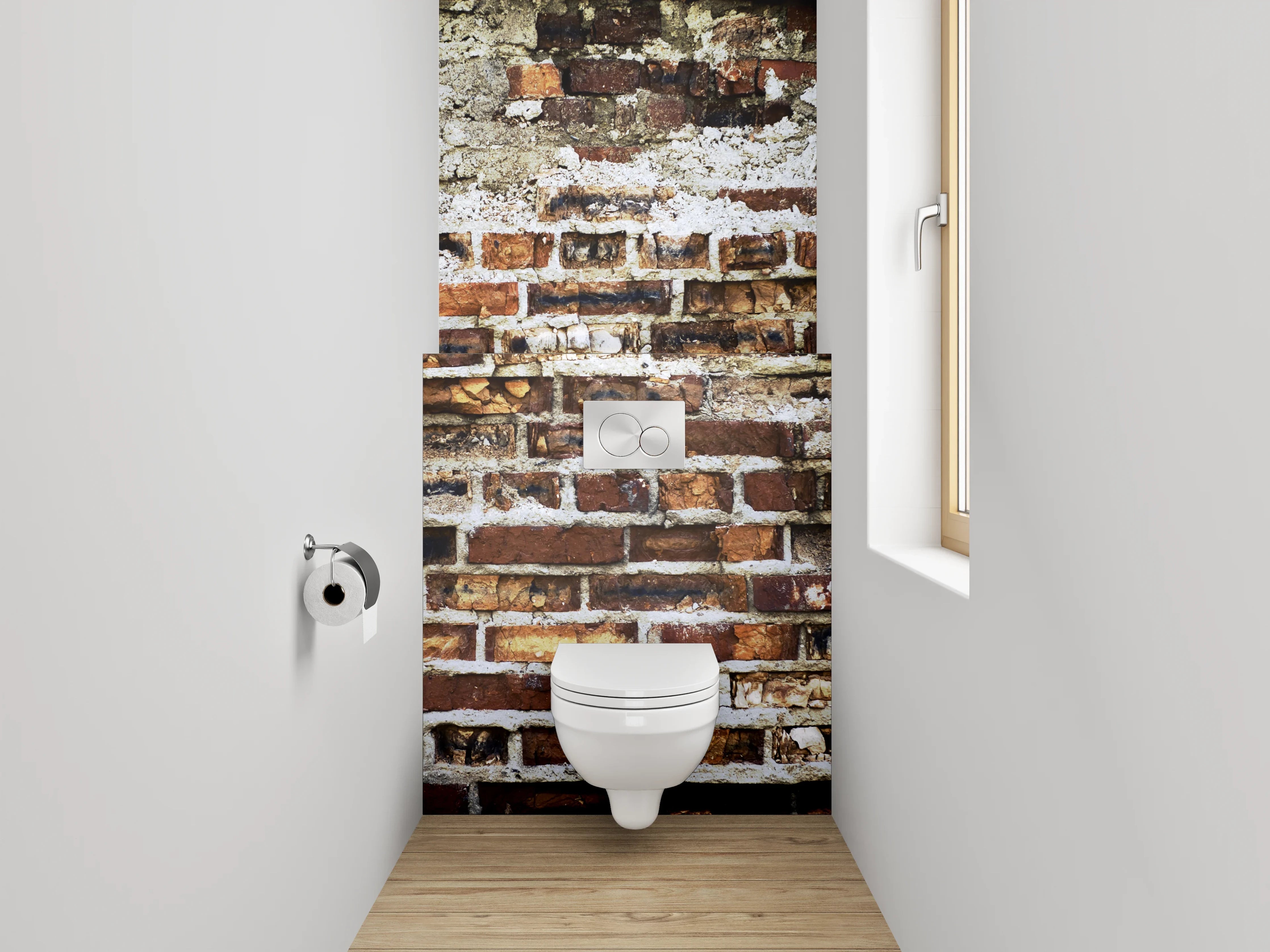 WC-Rückwand - Graue Ziegelwand im Vintage-Look