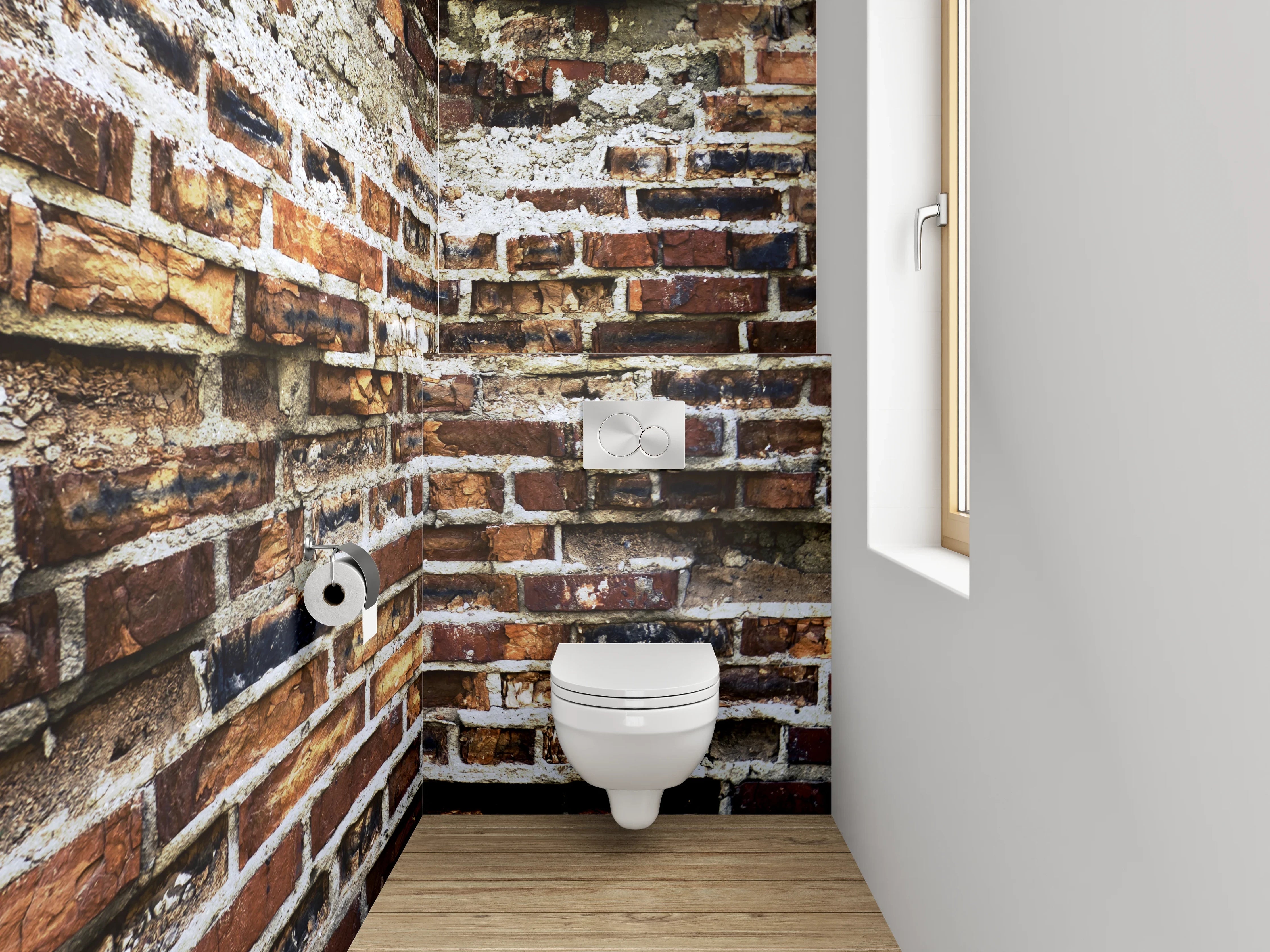 WC-Rückwand - Graue Ziegelwand im Vintage-Look