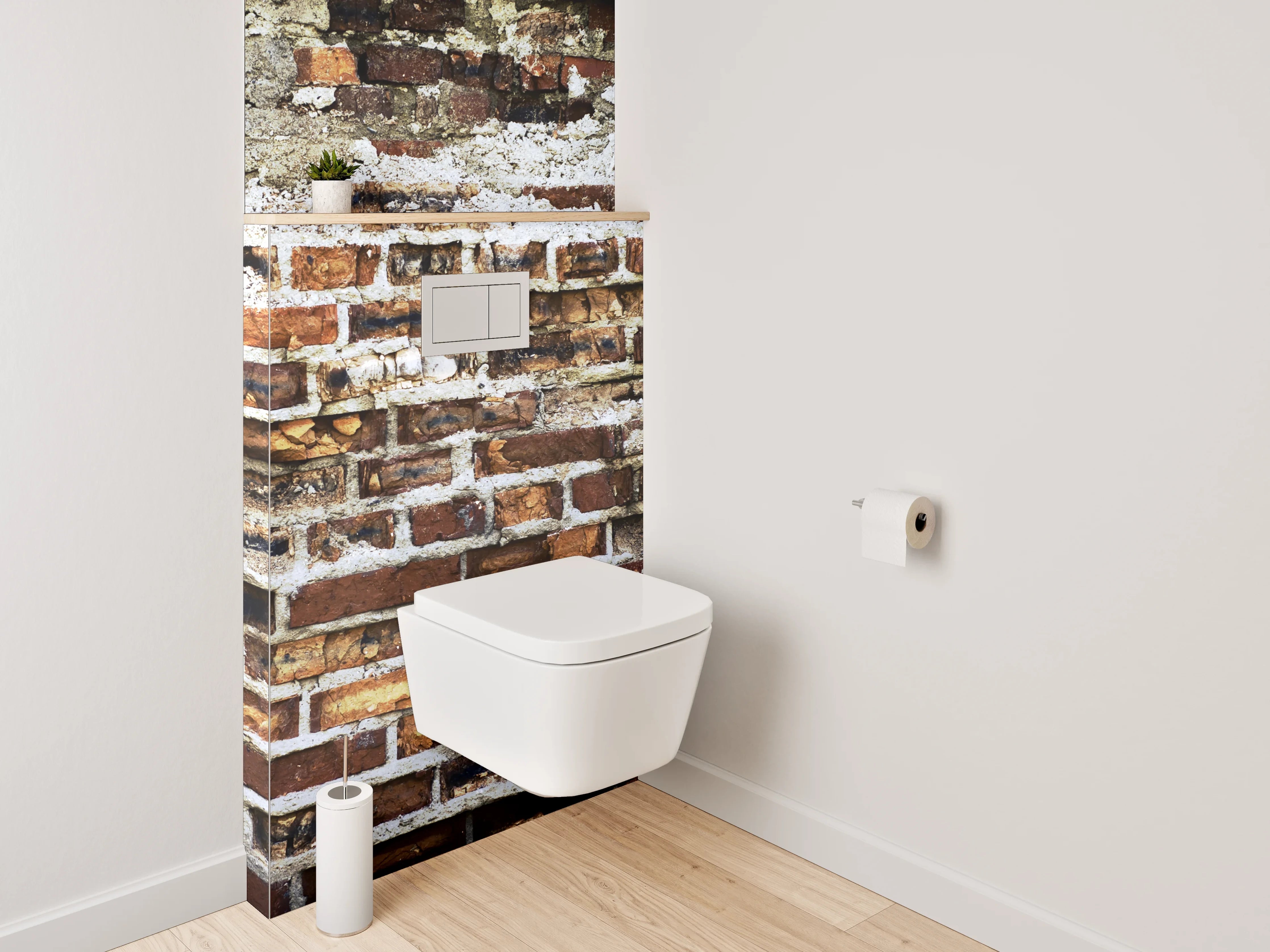 WC-Rückwand - Graue Ziegelwand im Vintage-Look