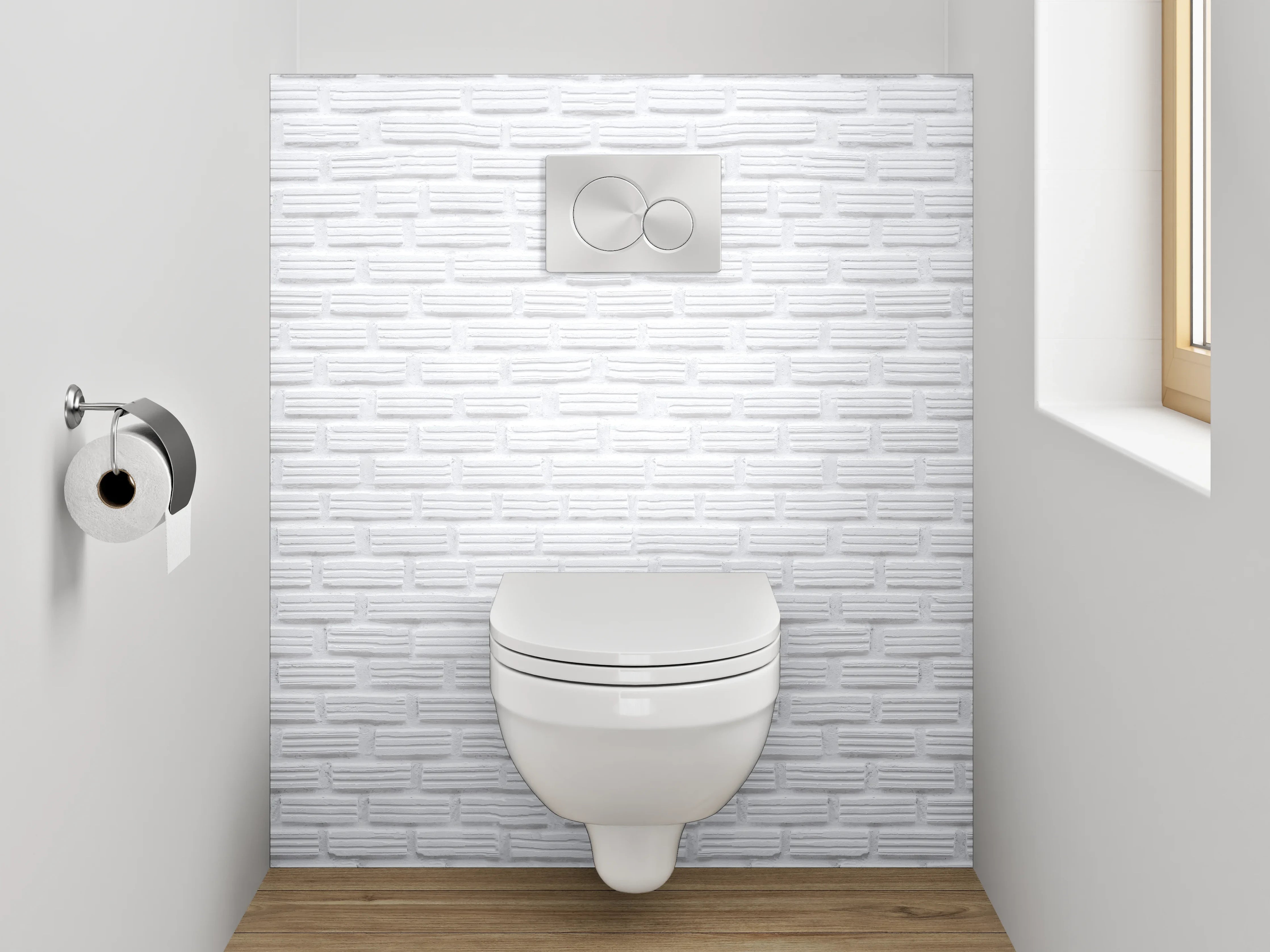 WC-Rückwand - Grauer Hauch an weißer Wand