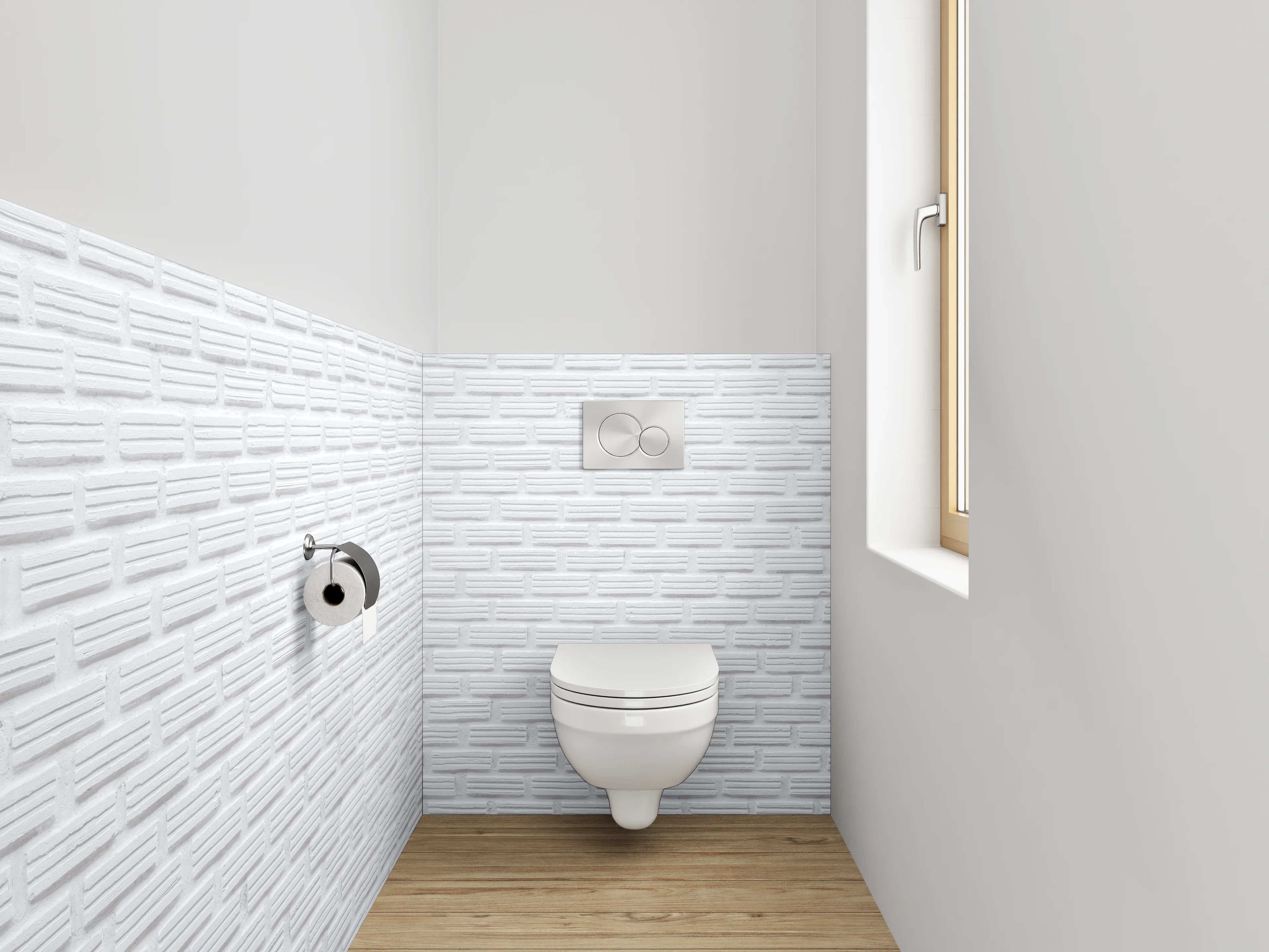 WC-Rückwand - Grauer Hauch an weißer Wand
