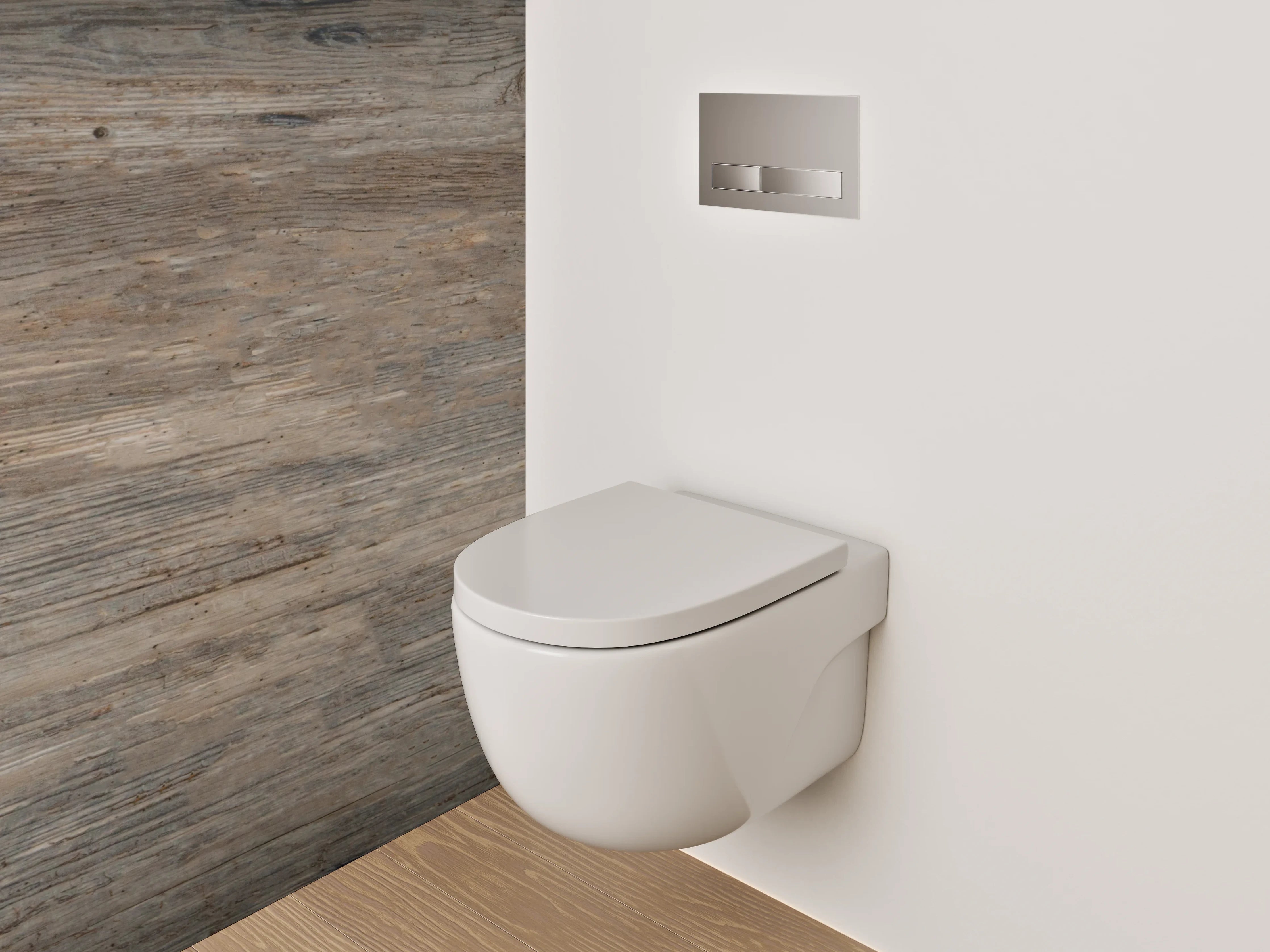 WC-Rückwand - Grauer Holzboden-Charme