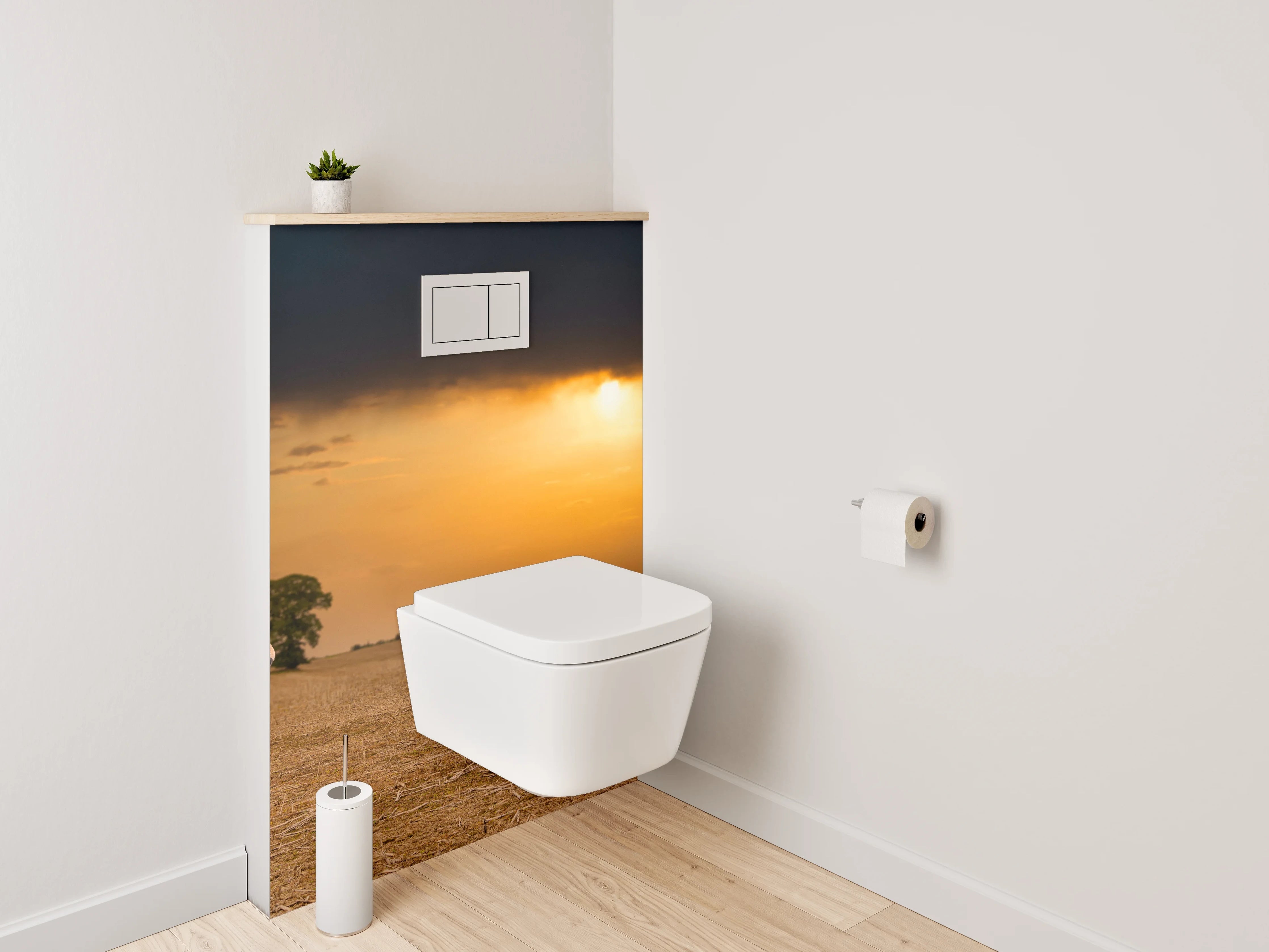 WC-Rückwand - Grauer Löwe im weißen Abendlicht
