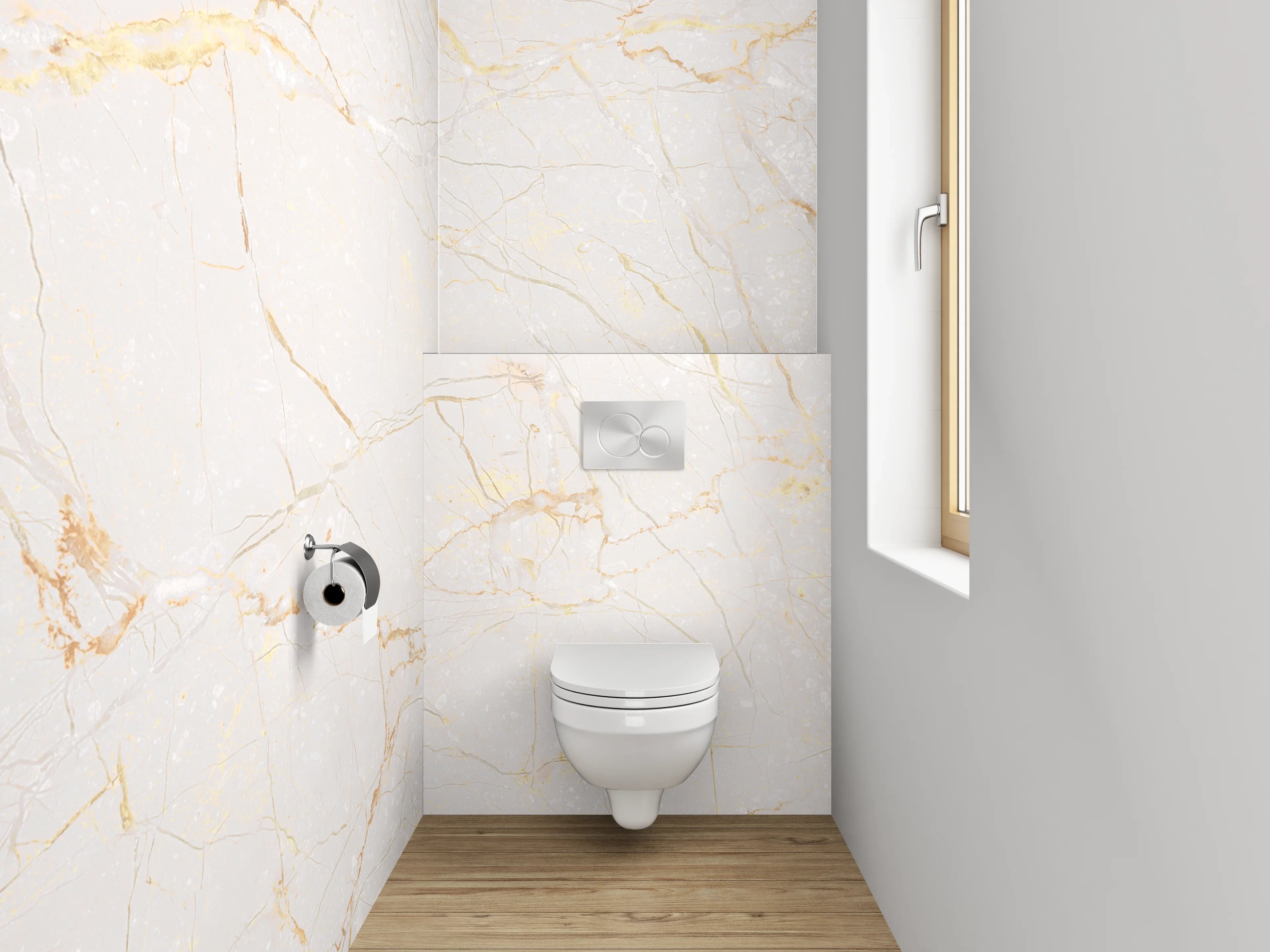 WC-Rückwand - Grauer Marmor mit goldenen Linien