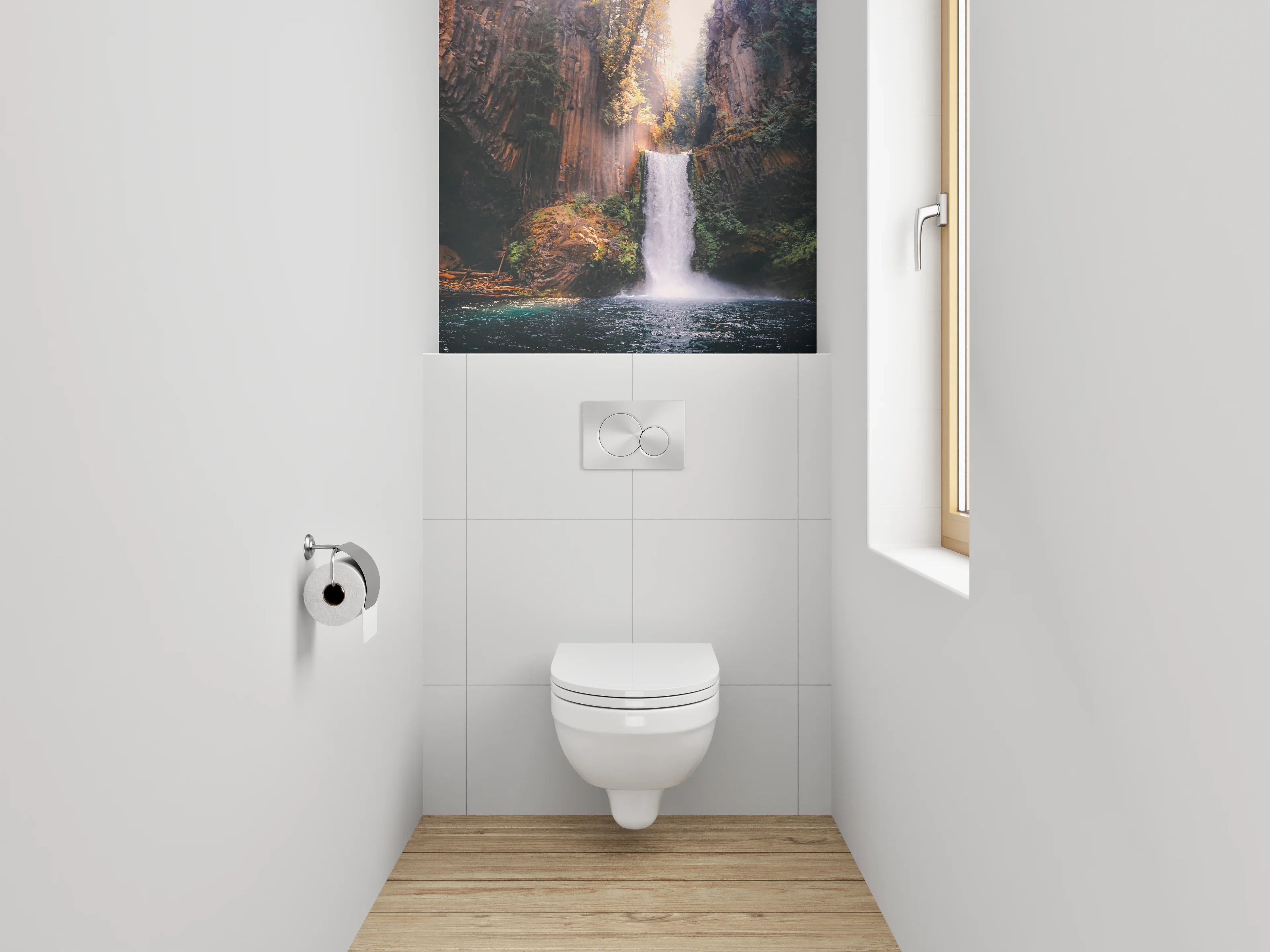 WC-Rückwand - Grauer Wasserfall im weißen Licht