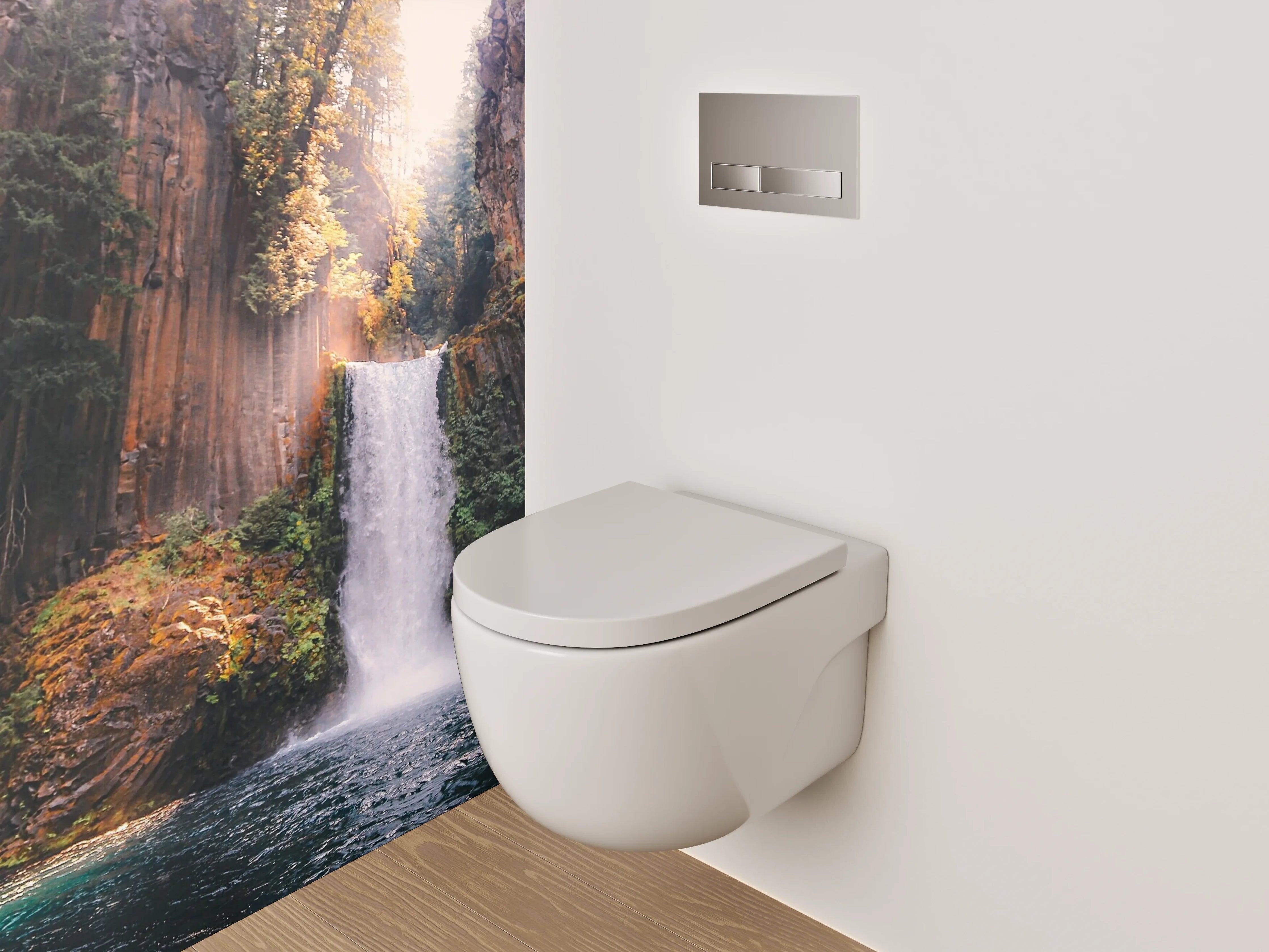 WC-Rückwand - Grauer Wasserfall im weißen Licht