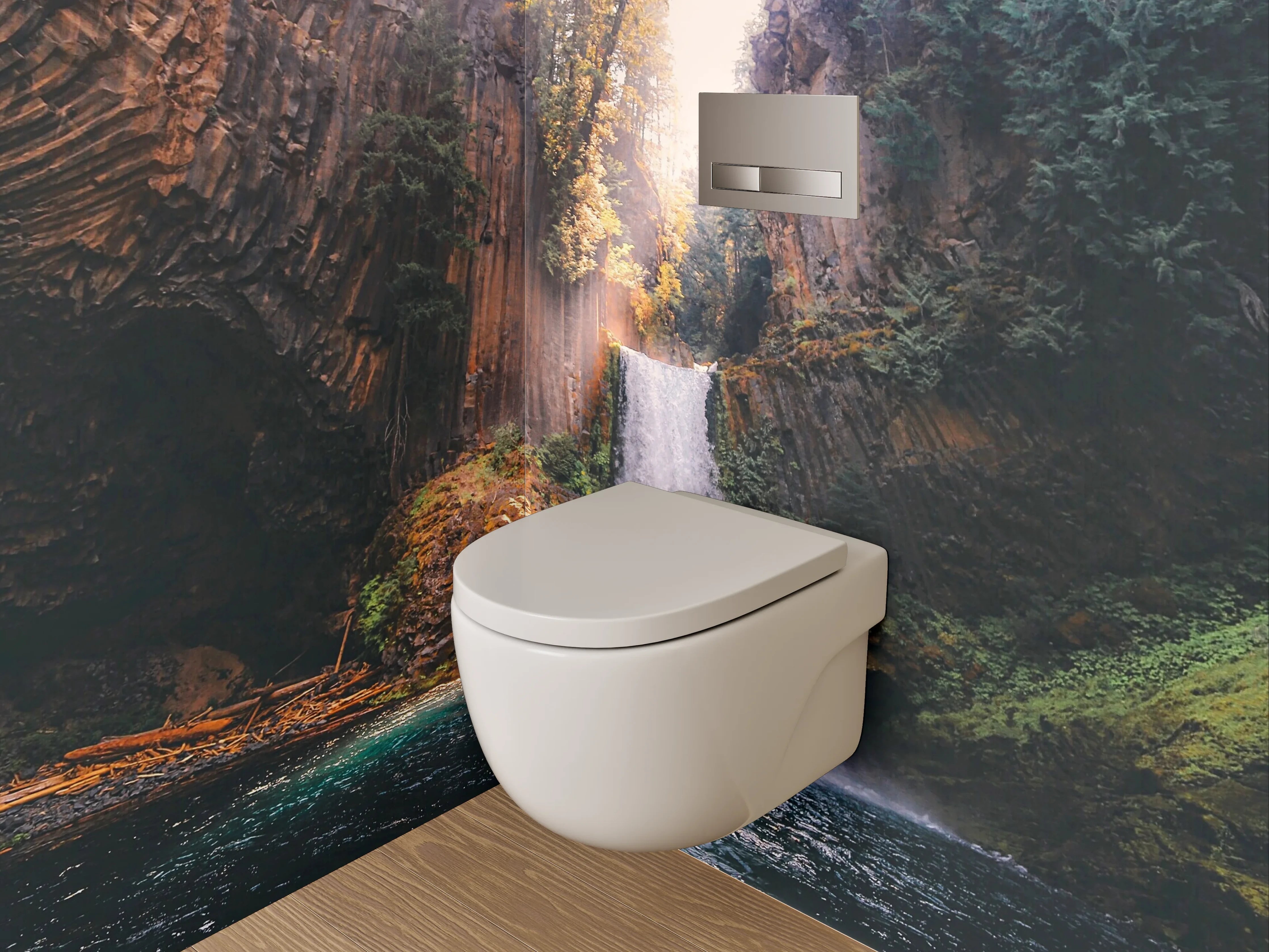 WC-Rückwand - Grauer Wasserfall im weißen Licht