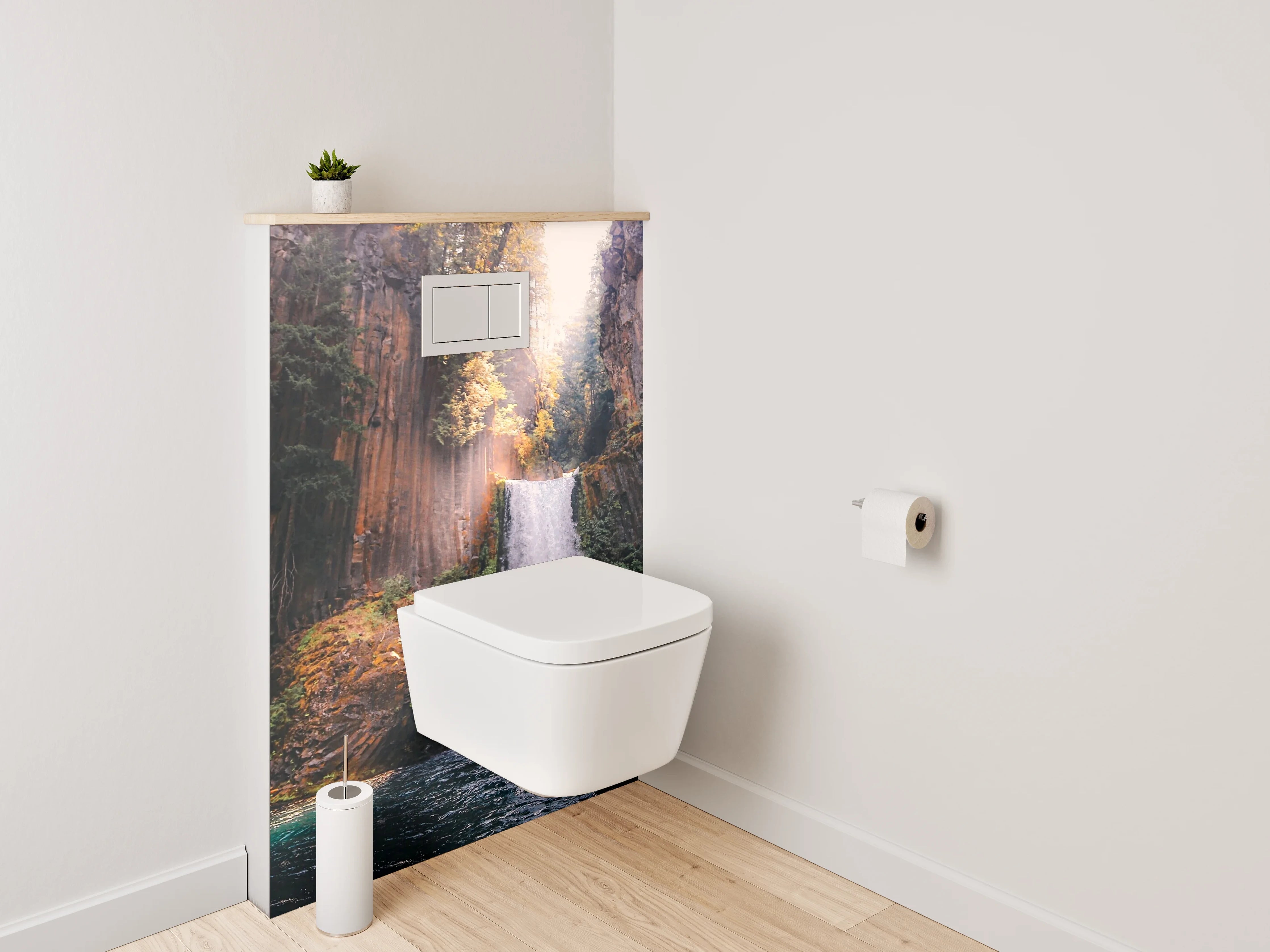 WC-Rückwand - Grauer Wasserfall im weißen Licht