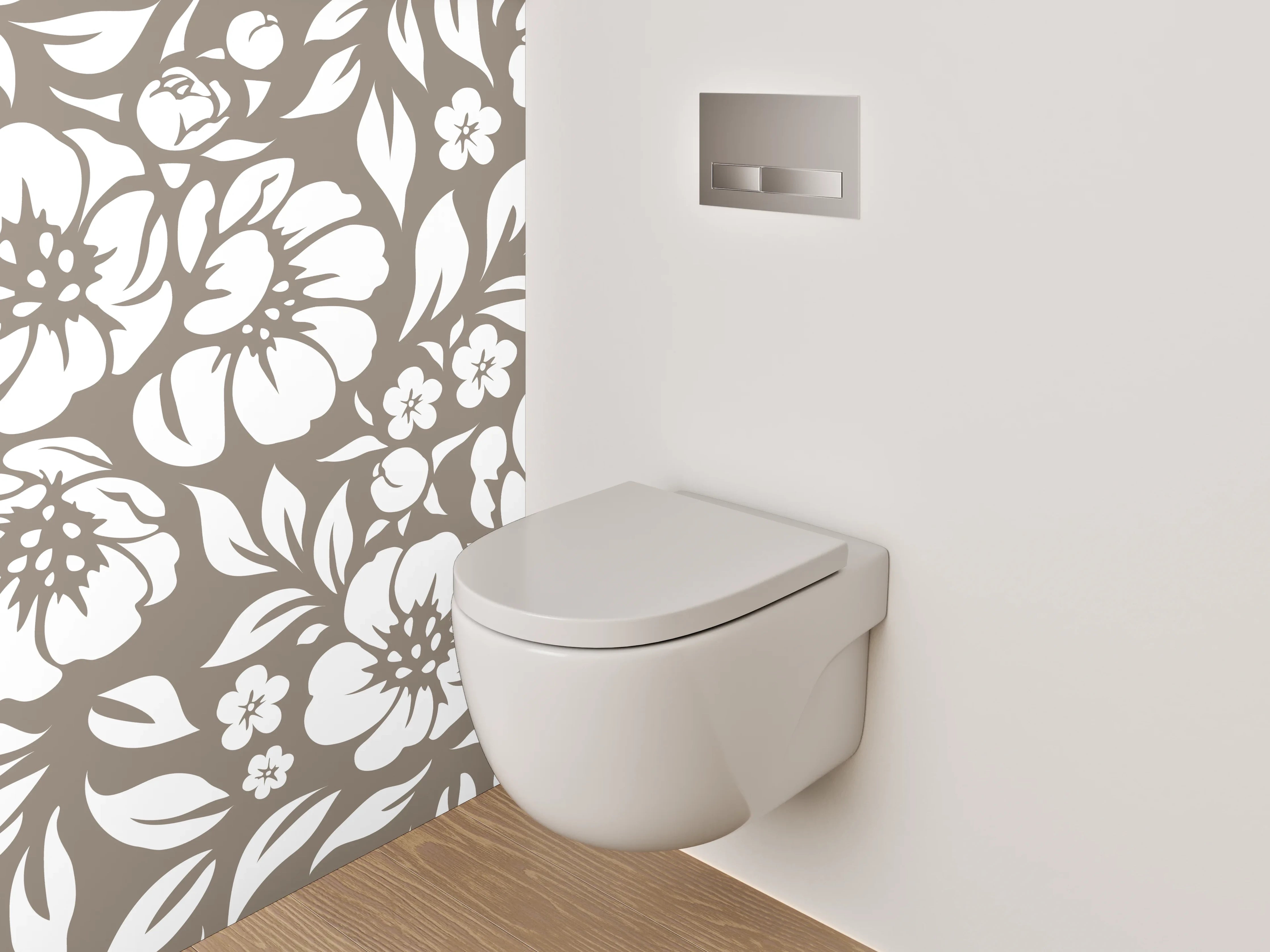 WC-Rückwand - Graues Blumenmuster in Braun und Weiß