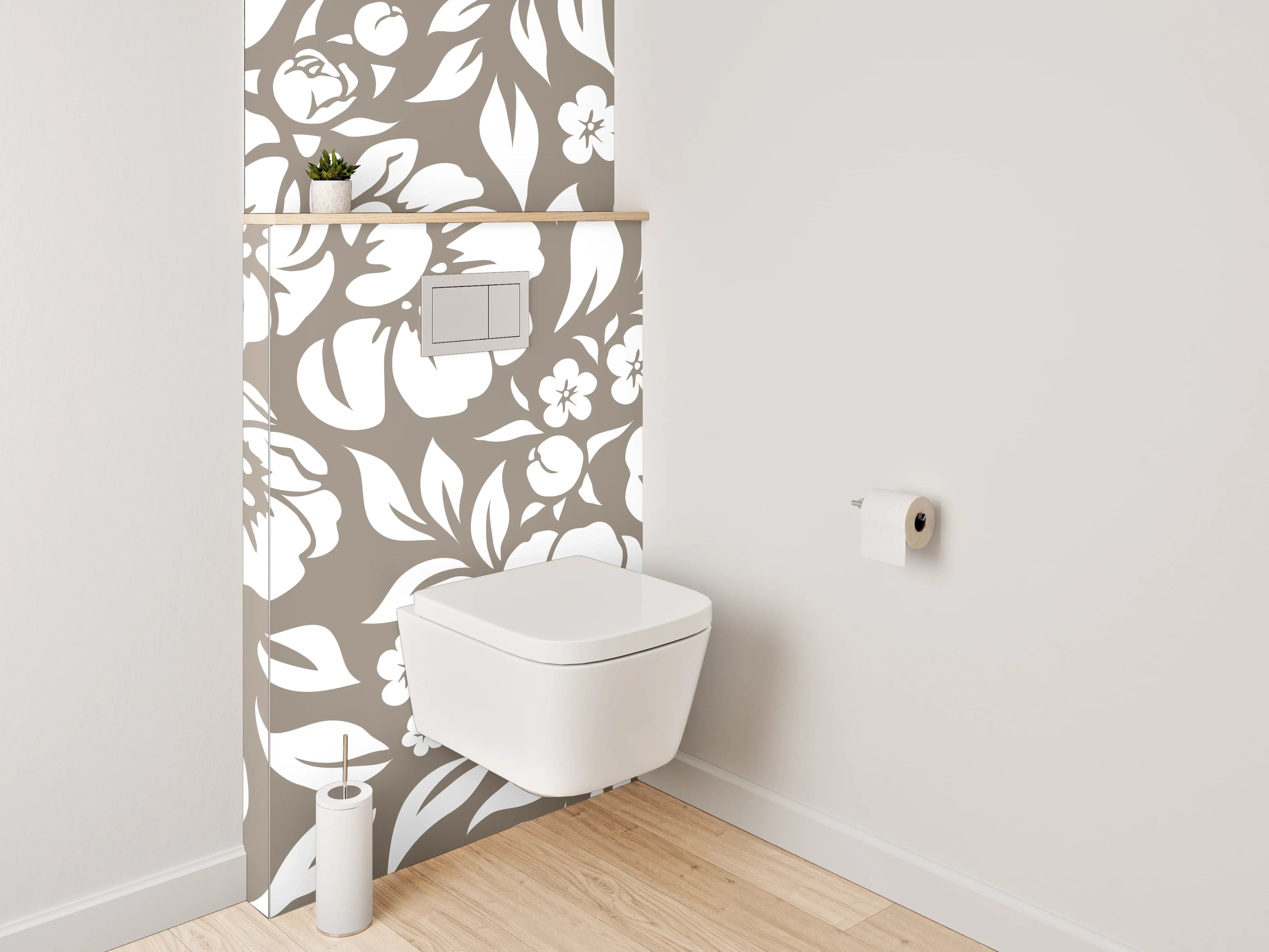 WC-Rückwand - Graues Blumenmuster in Braun und Weiß
