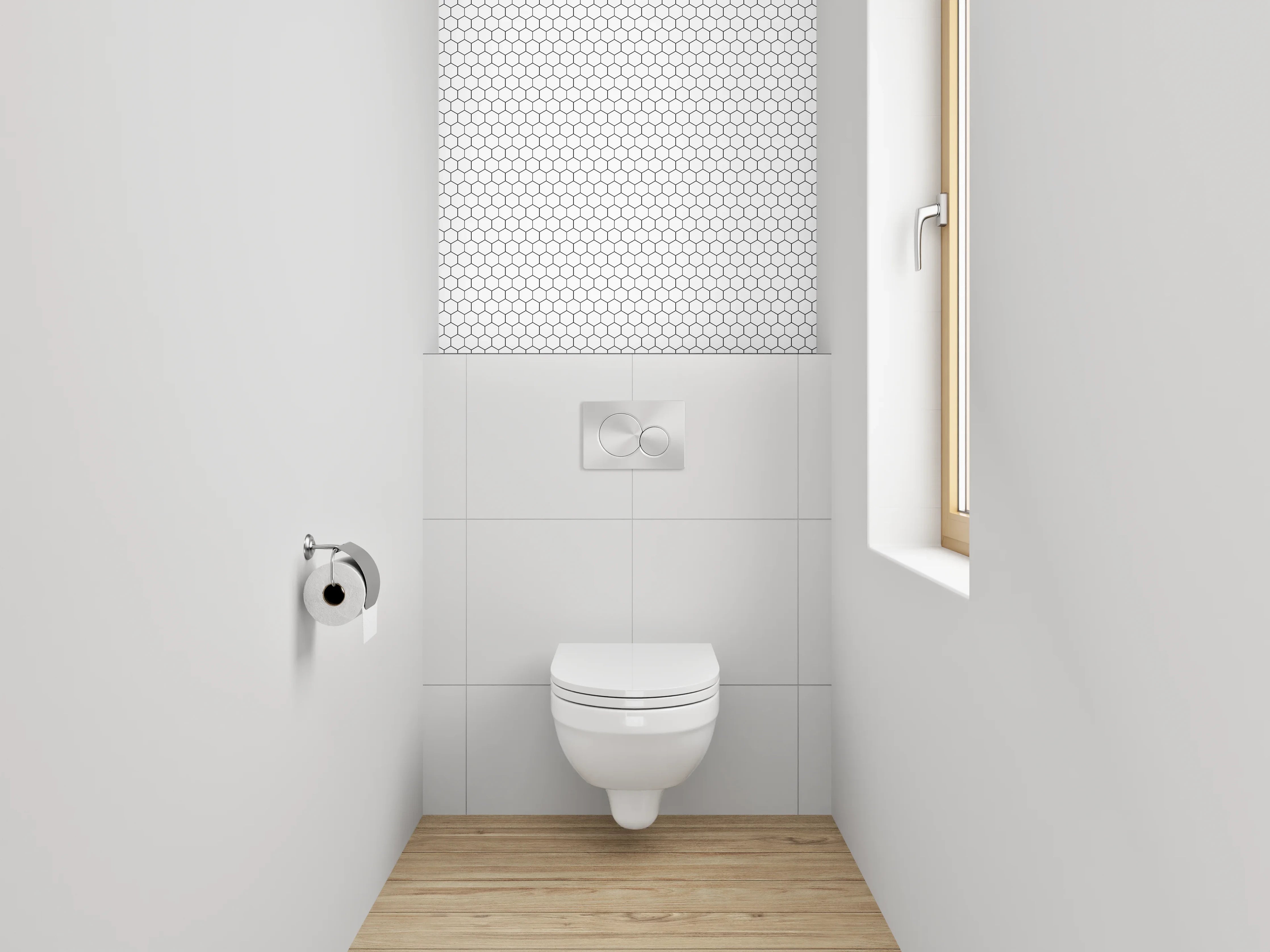 WC-Rückwand - Graues Hexagonspiel auf Weiß