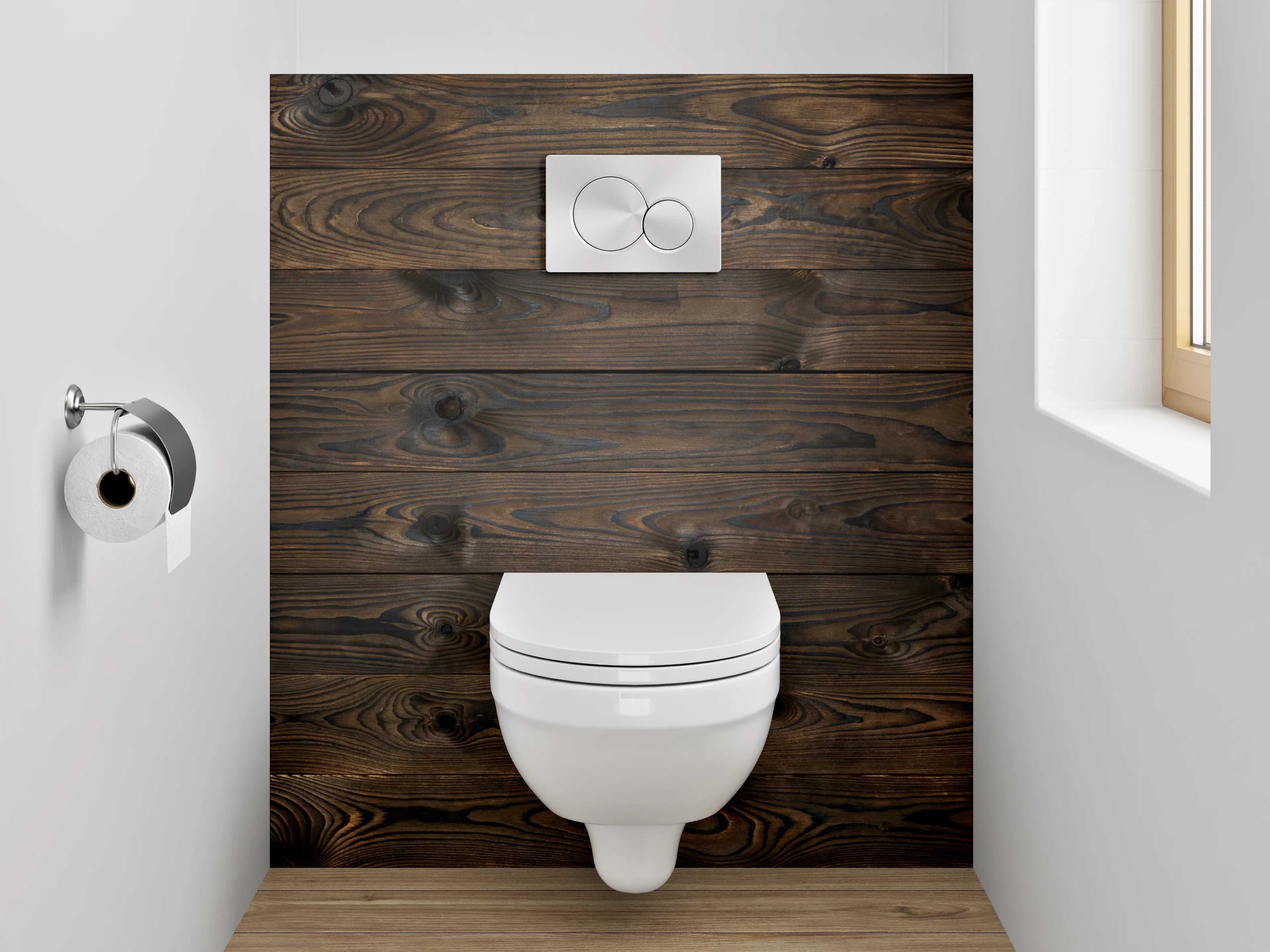 WC-Rückwand - Graues Holzmuster im Weiß