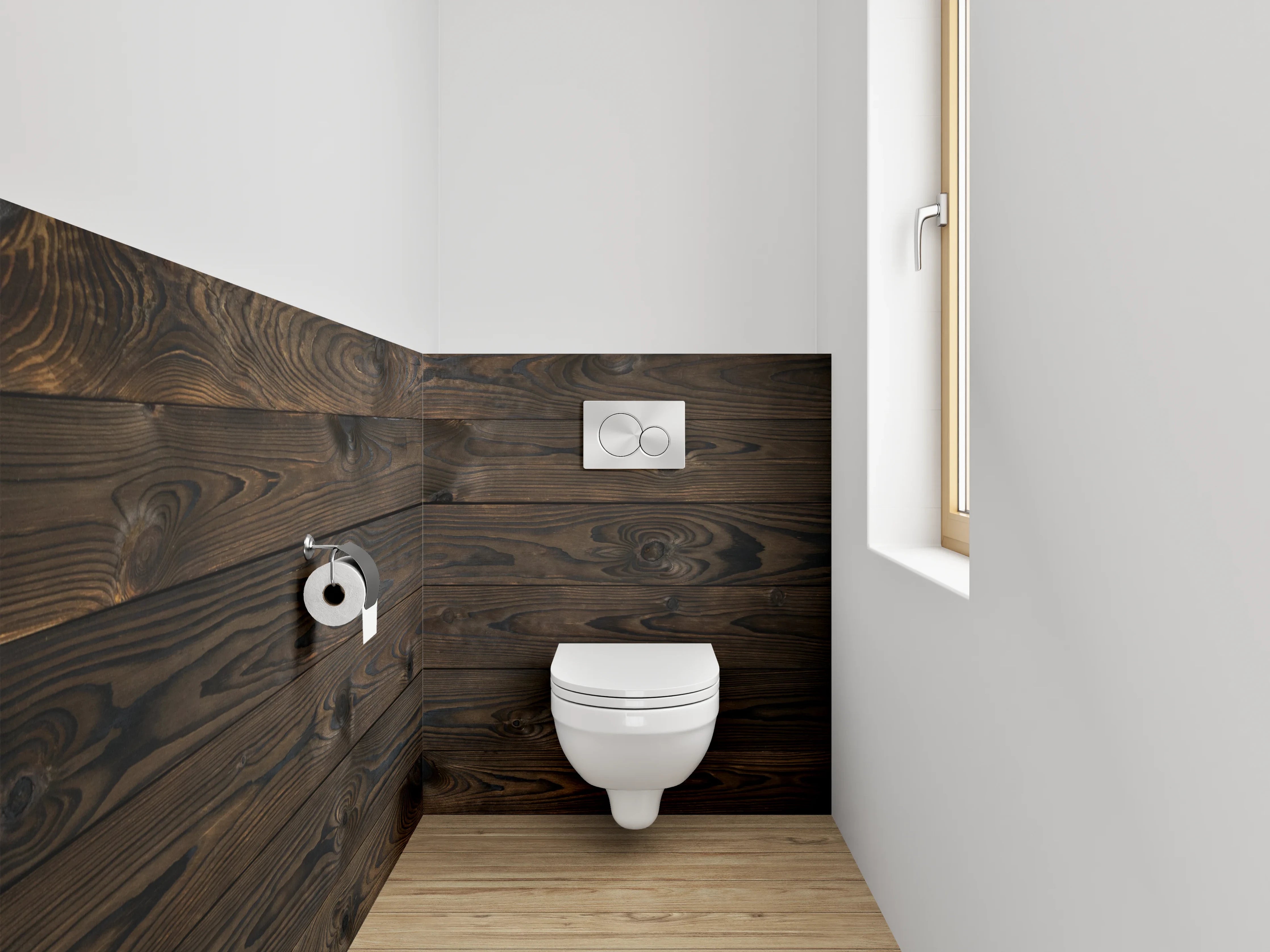 WC-Rückwand - Graues Holzmuster im Weiß