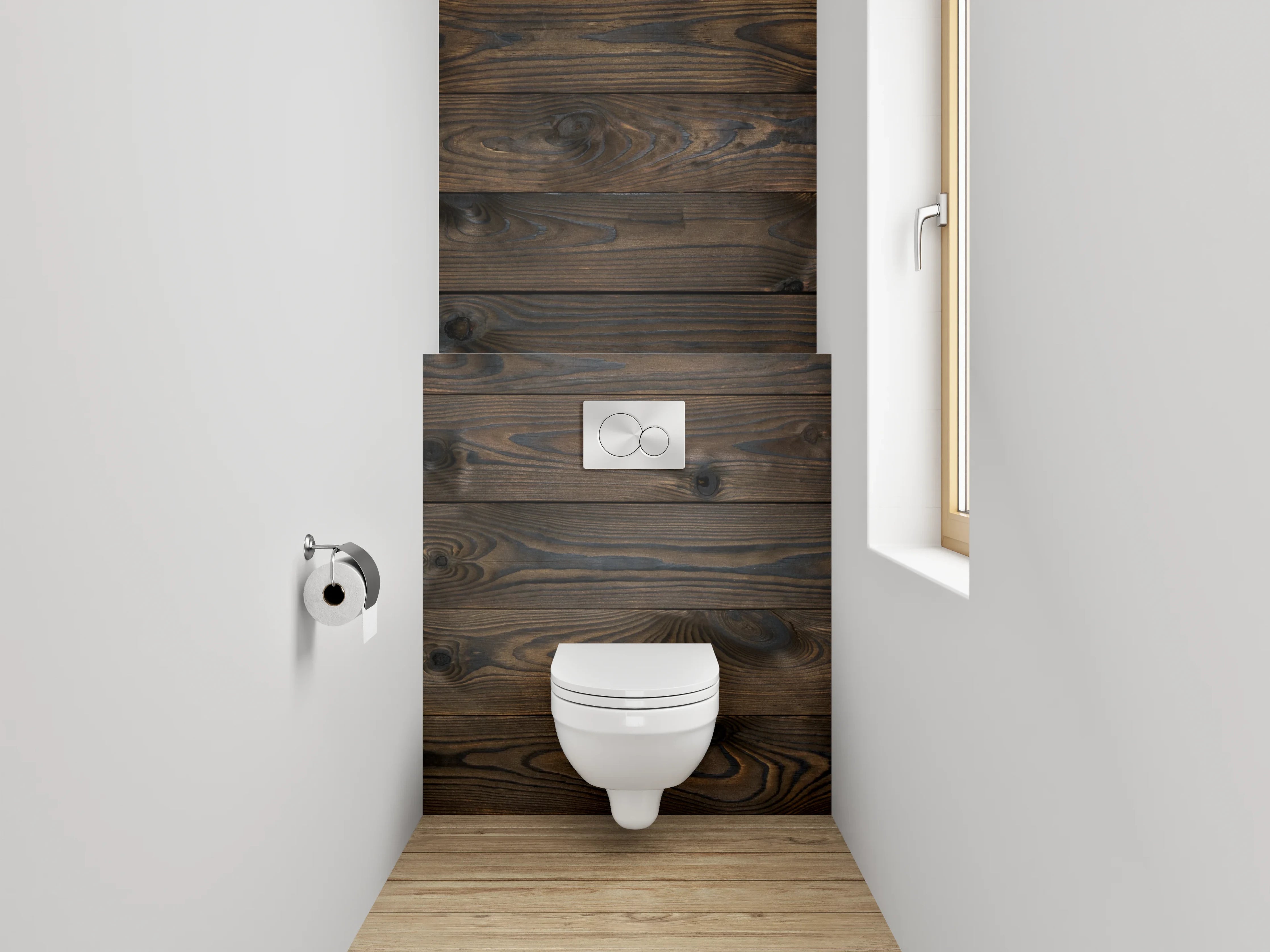 WC-Rückwand - Graues Holzmuster im Weiß